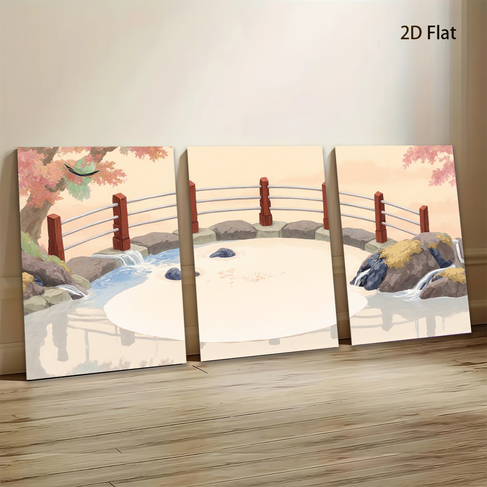2D flat 1pc Serene Waterfall Garden Landscape Wall Art Canvas Prints for Living Room Bedroom Home Decor farmhouse style modern minimalist gallery wrapped