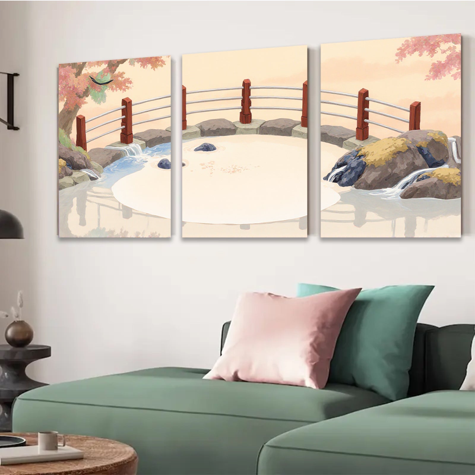 2D flat 1pc Serene Waterfall Garden Landscape Wall Art Canvas Prints for Living Room Bedroom Home Decor farmhouse style modern minimalist gallery wrapped