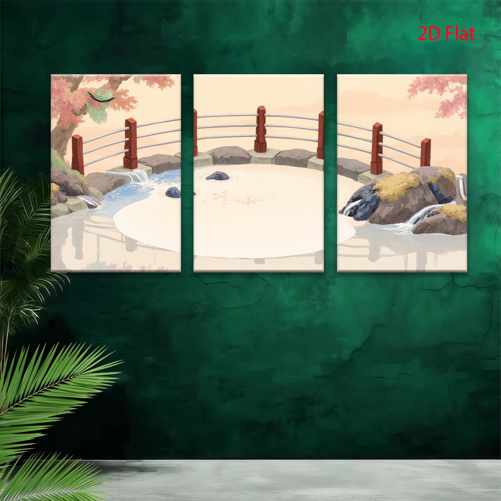 2D flat 1pc Serene Waterfall Garden Landscape Wall Art Canvas Prints for Living Room Bedroom Home Decor farmhouse style modern minimalist gallery wrapped