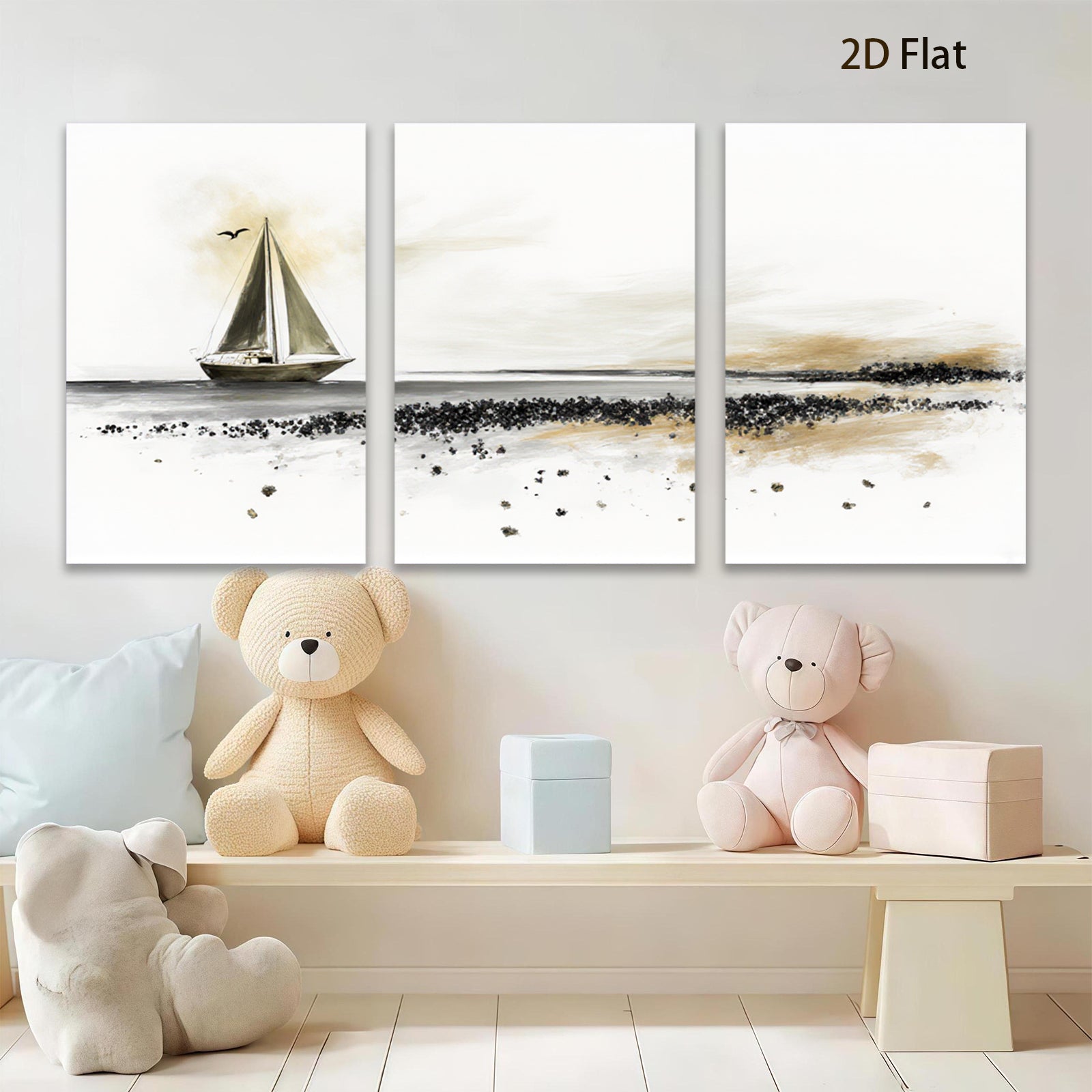 2D flat 1pc Serene coastal sailboat scene for living room bedroom gallery wall decor farmhouse style modern minimalist artwork
