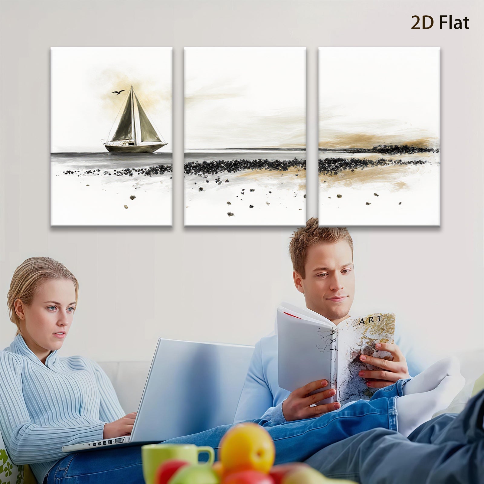 2D flat 1pc Serene coastal sailboat scene for living room bedroom gallery wall decor farmhouse style modern minimalist artwork