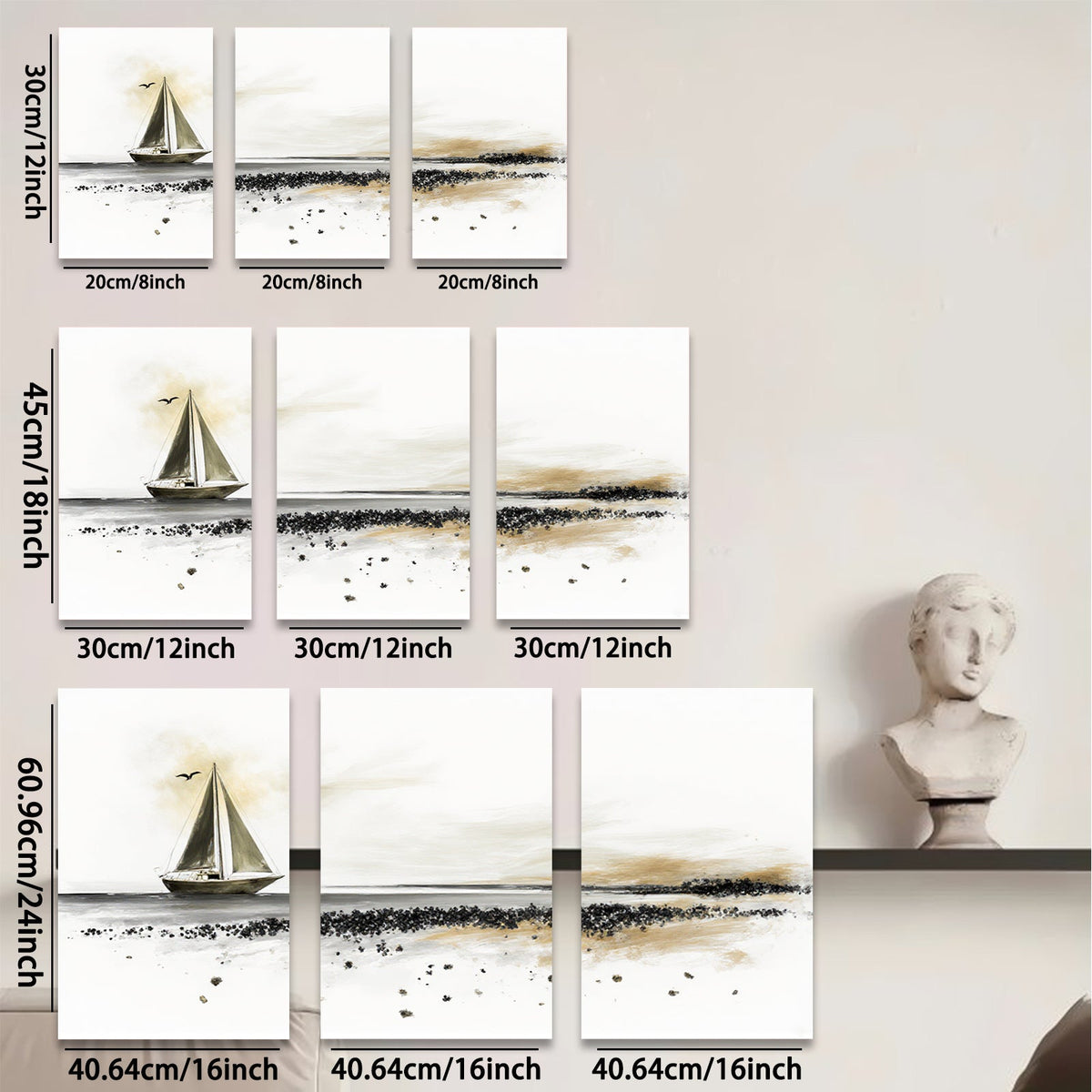 2D flat 1pc Serene coastal sailboat scene for living room bedroom gallery wall decor farmhouse style modern minimalist artwork
