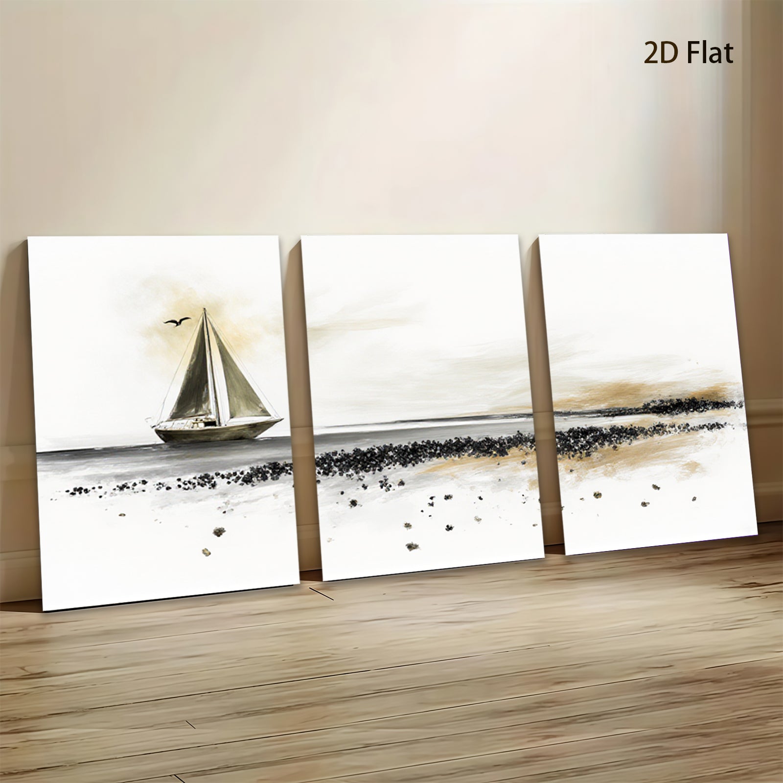2D flat 1pc Serene coastal sailboat scene for living room bedroom gallery wall decor farmhouse style modern minimalist artwork