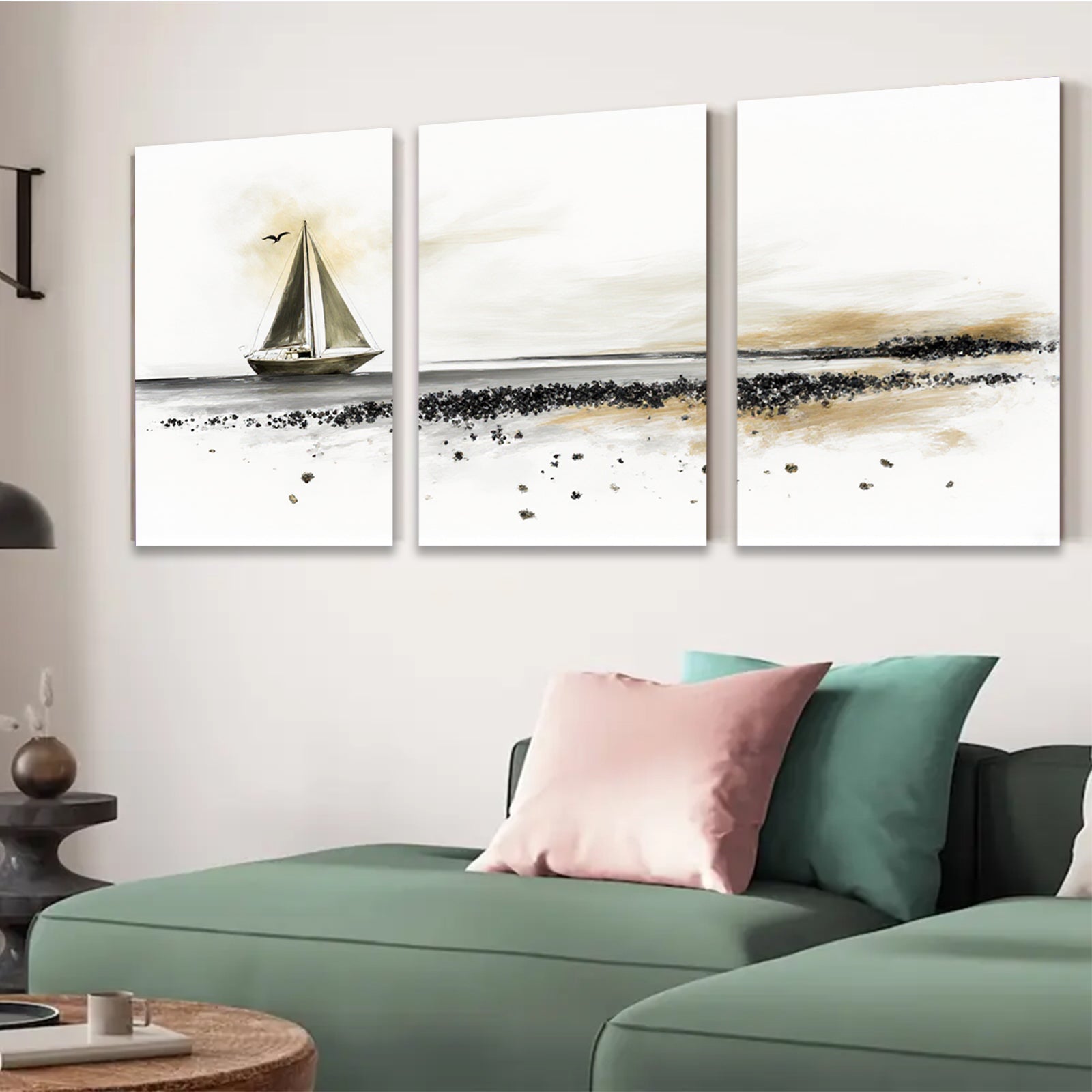 2D flat 1pc Serene coastal sailboat scene for living room bedroom gallery wall decor farmhouse style modern minimalist artwork