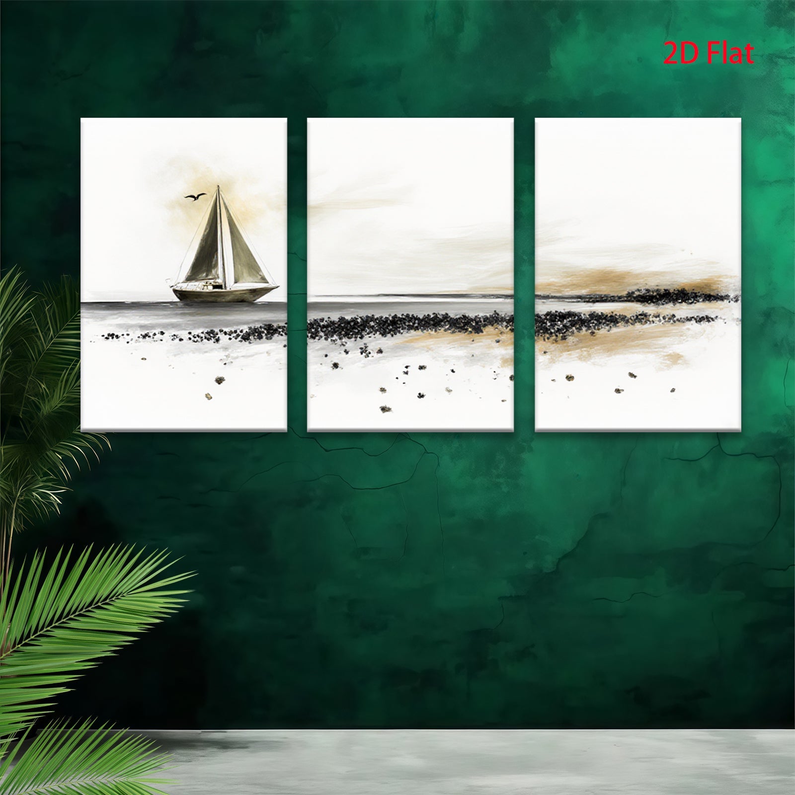 2D flat 1pc Serene coastal sailboat scene for living room bedroom gallery wall decor farmhouse style modern minimalist artwork