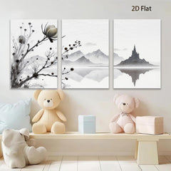 2D flat 1pc Serene lakeside mountainscape blossom wall art canvas prints for living room bedroom home office decor farmhouse style modern minimalist gallery wrapped