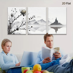 2D flat 1pc Serene lakeside mountainscape blossom wall art canvas prints for living room bedroom home office decor farmhouse style modern minimalist gallery wrapped