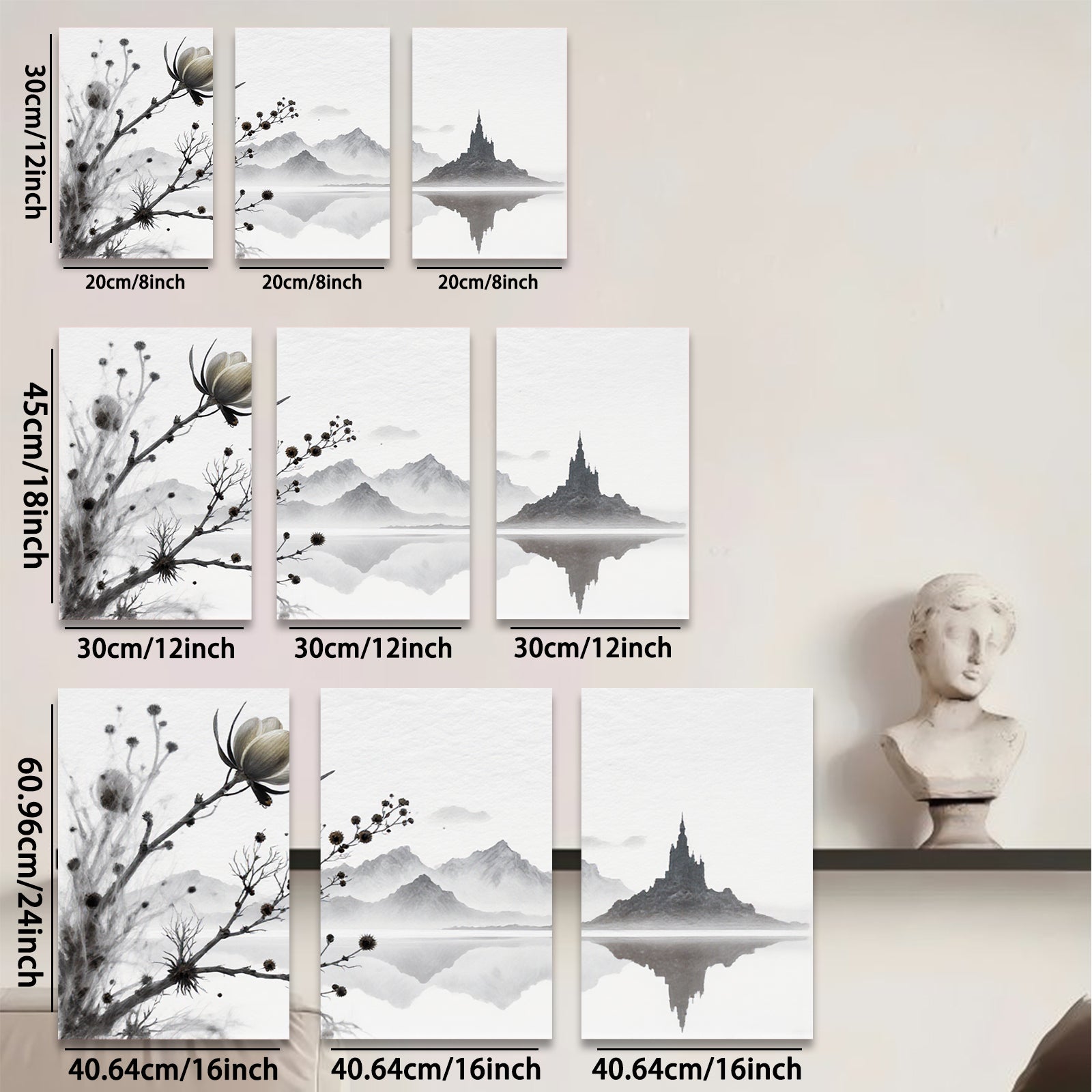 2D flat 1pc Serene lakeside mountainscape blossom wall art canvas prints for living room bedroom home office decor farmhouse style modern minimalist gallery wrapped