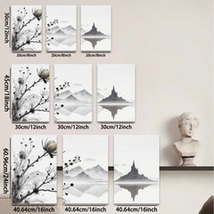 2D flat 1pc Serene lakeside mountainscape blossom wall art canvas prints for living room bedroom home office decor farmhouse style modern minimalist gallery wrapped