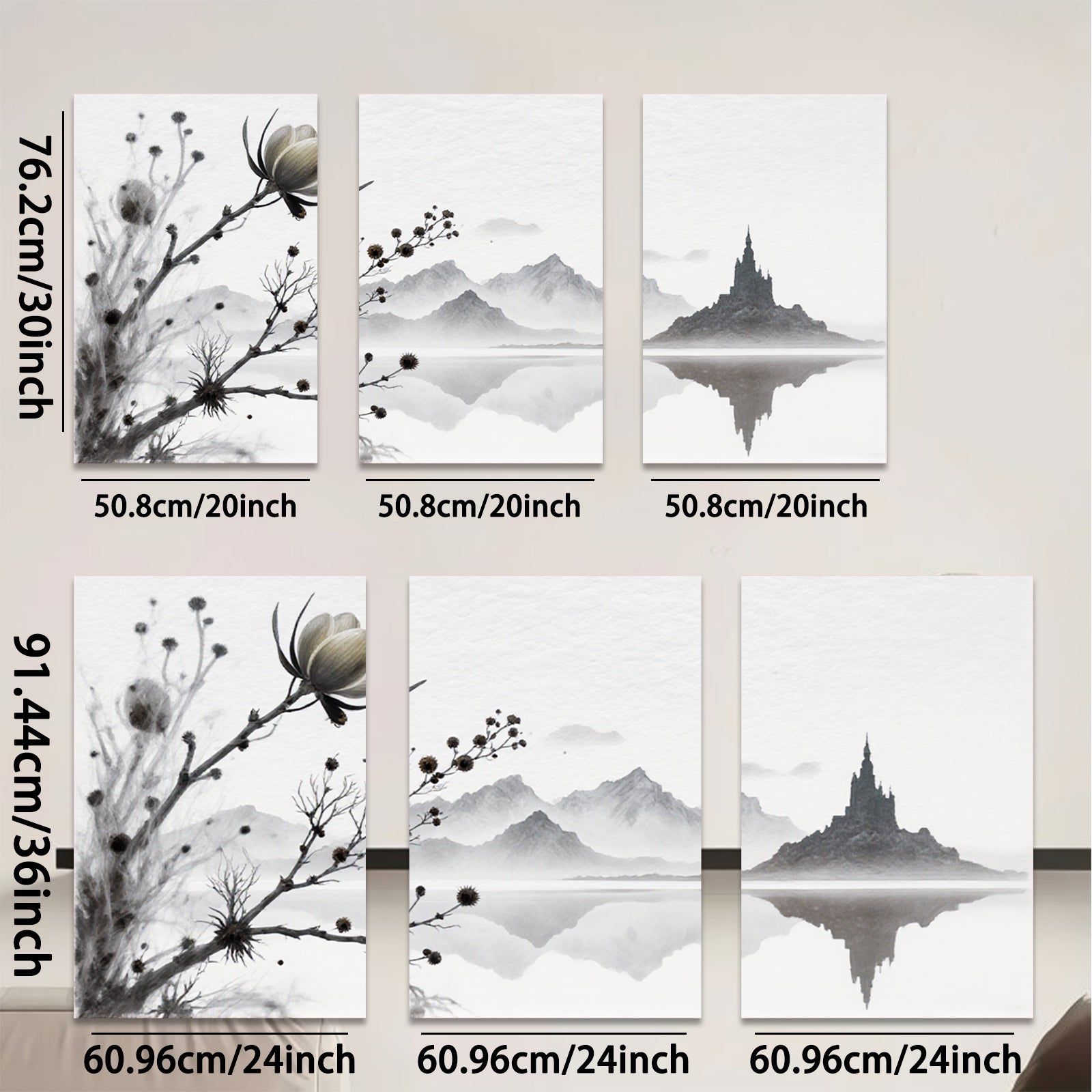 2D flat 1pc Serene lakeside mountainscape blossom wall art canvas prints for living room bedroom home office decor farmhouse style modern minimalist gallery wrapped