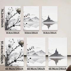 2D flat 1pc Serene lakeside mountainscape blossom wall art canvas prints for living room bedroom home office decor farmhouse style modern minimalist gallery wrapped
