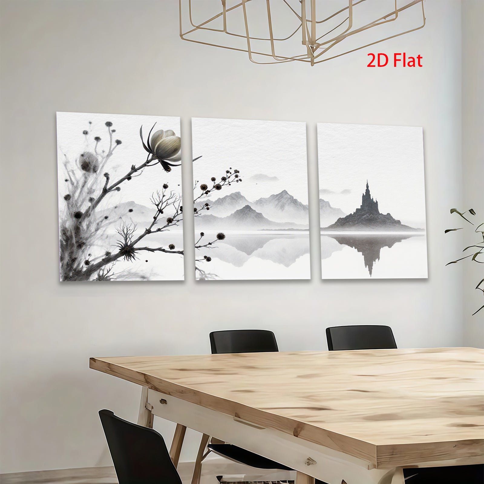 2D flat 1pc Serene lakeside mountainscape blossom wall art canvas prints for living room bedroom home office decor farmhouse style modern minimalist gallery wrapped