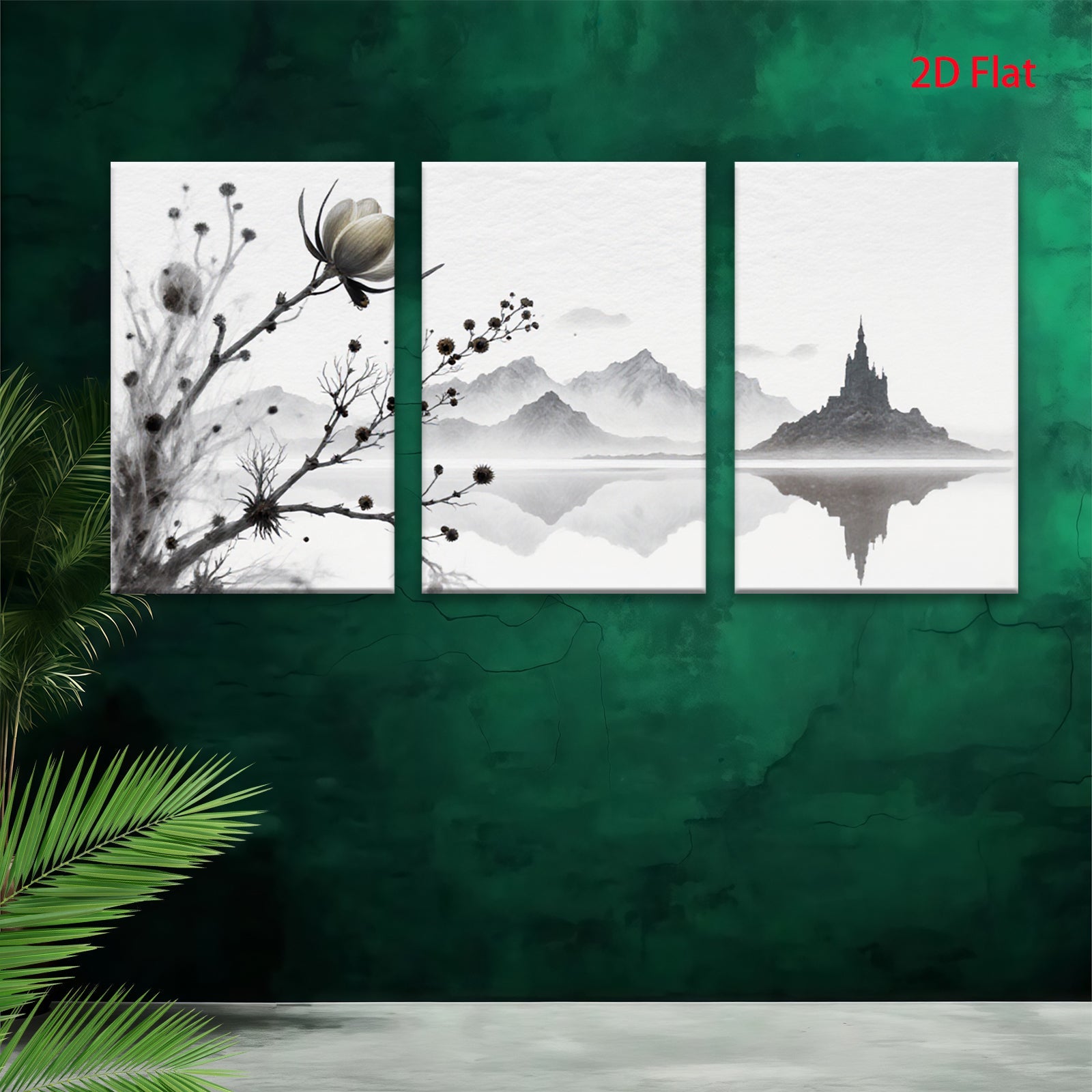 2D flat 1pc Serene lakeside mountainscape blossom wall art canvas prints for living room bedroom home office decor farmhouse style modern minimalist gallery wrapped