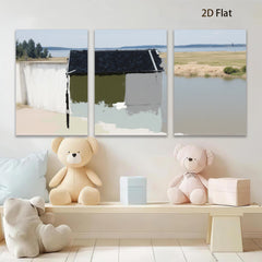 2D flat 1pc Serene lakeside reflection rustic cabin wall art for living room bedroom farmhouse decor gallery wrapped canvas prints modern minimalist style
