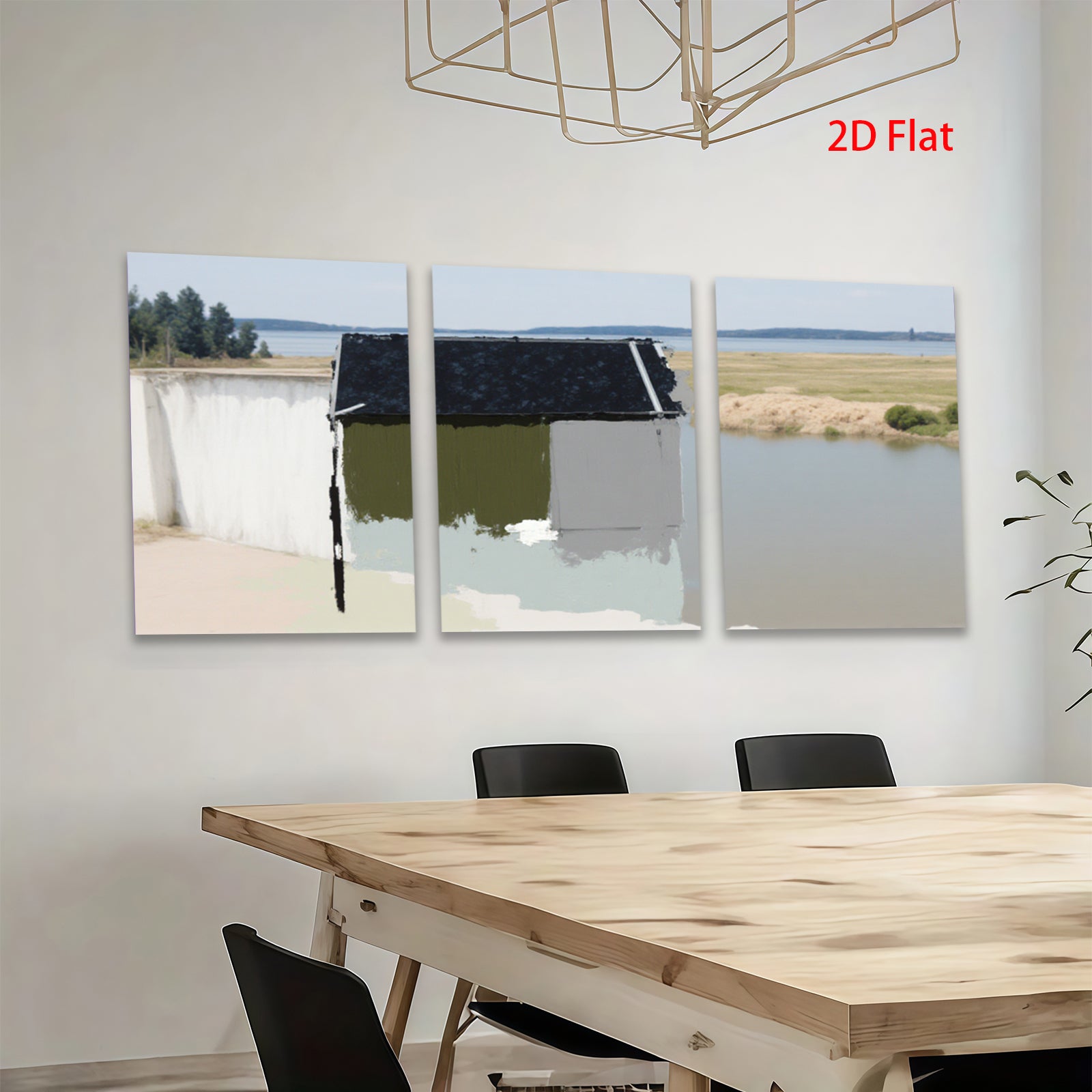 2D flat 1pc Serene lakeside reflection rustic cabin wall art for living room bedroom farmhouse decor gallery wrapped canvas prints modern minimalist style