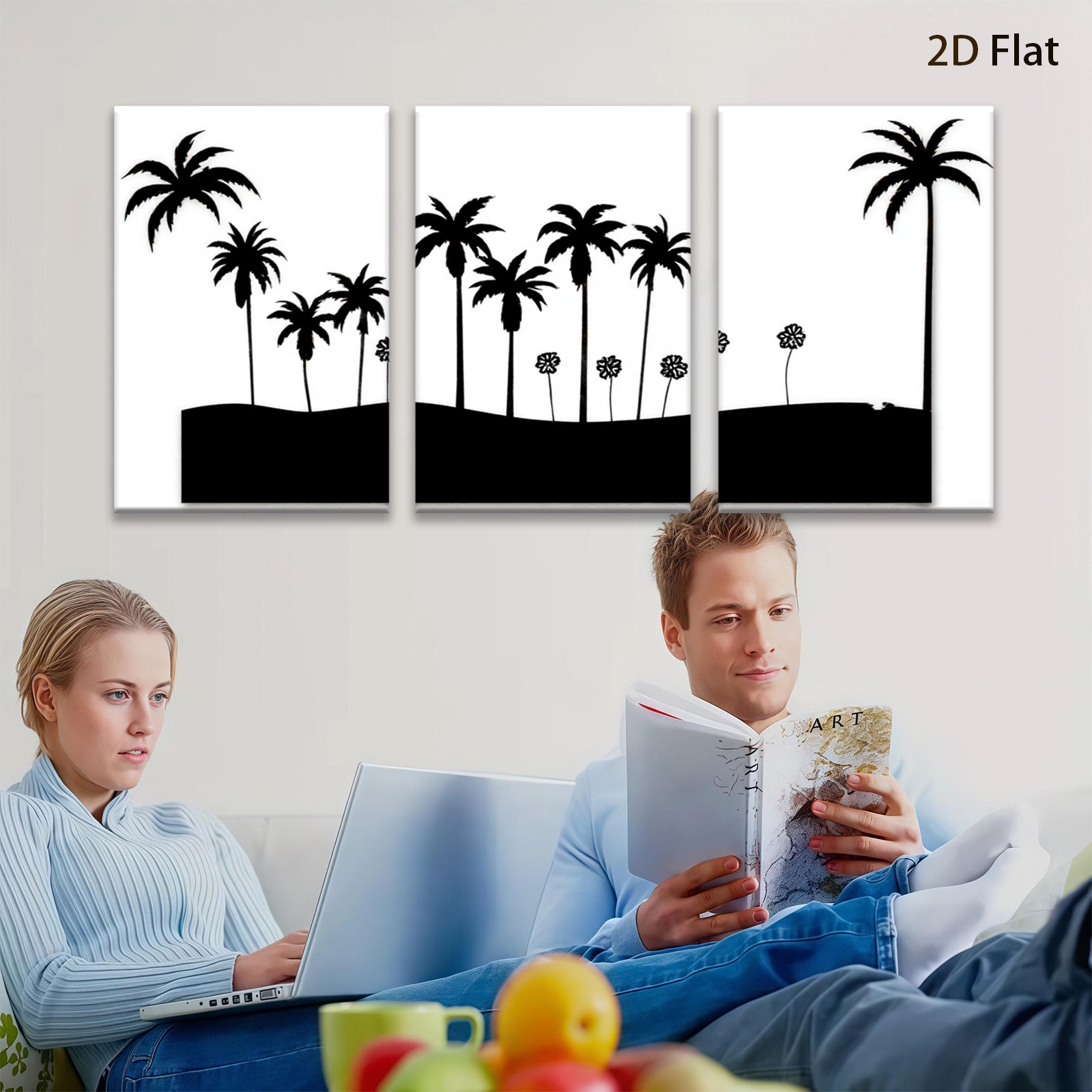 2D flat 1pc Silhouette Palm Trees Coastal Beach Wall Decor Living Room Bedroom Modern Farmhouse Gallery Wrapped Canvas Prints for Home Decor