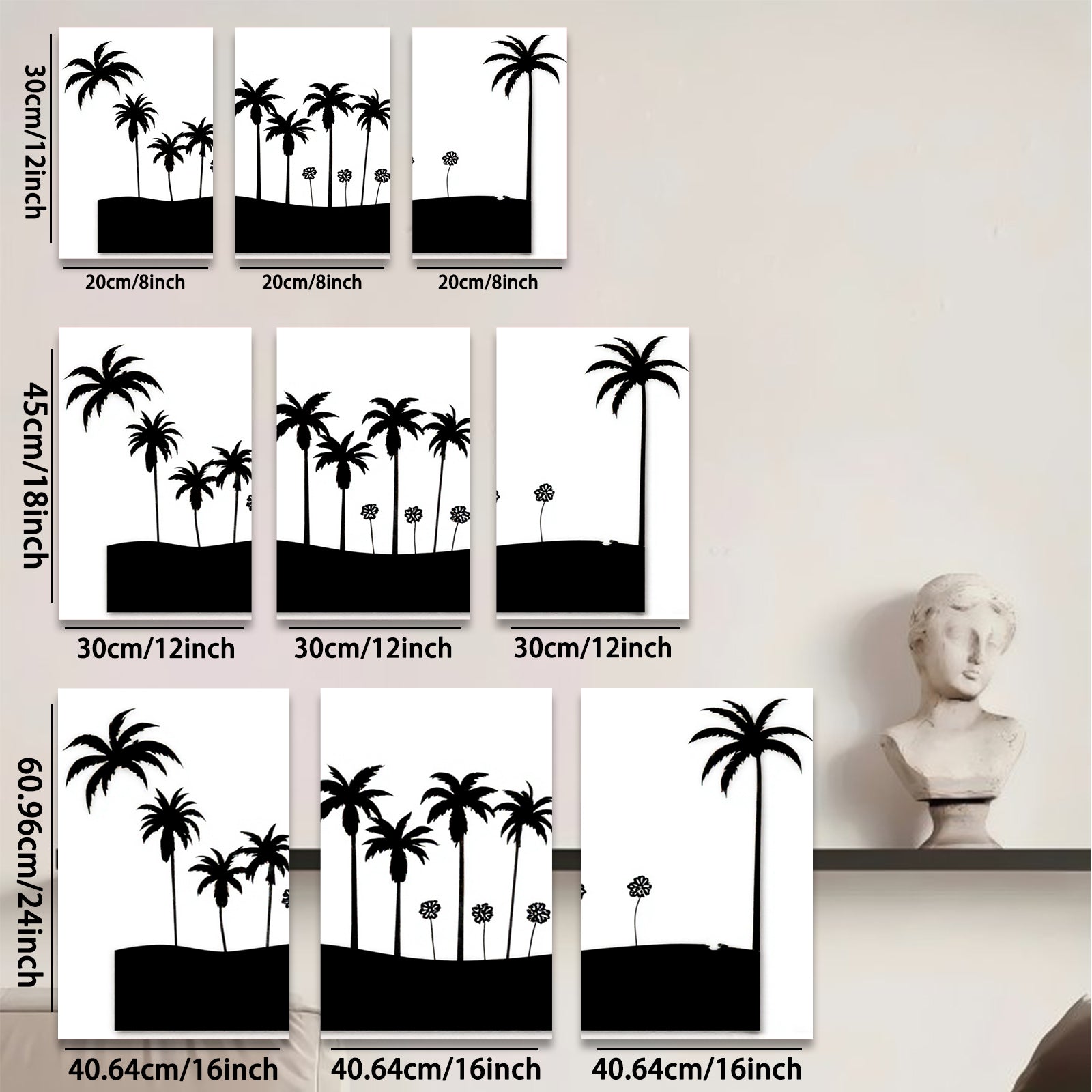 2D flat 1pc Silhouette Palm Trees Coastal Beach Wall Decor Living Room Bedroom Modern Farmhouse Gallery Wrapped Canvas Prints for Home Decor