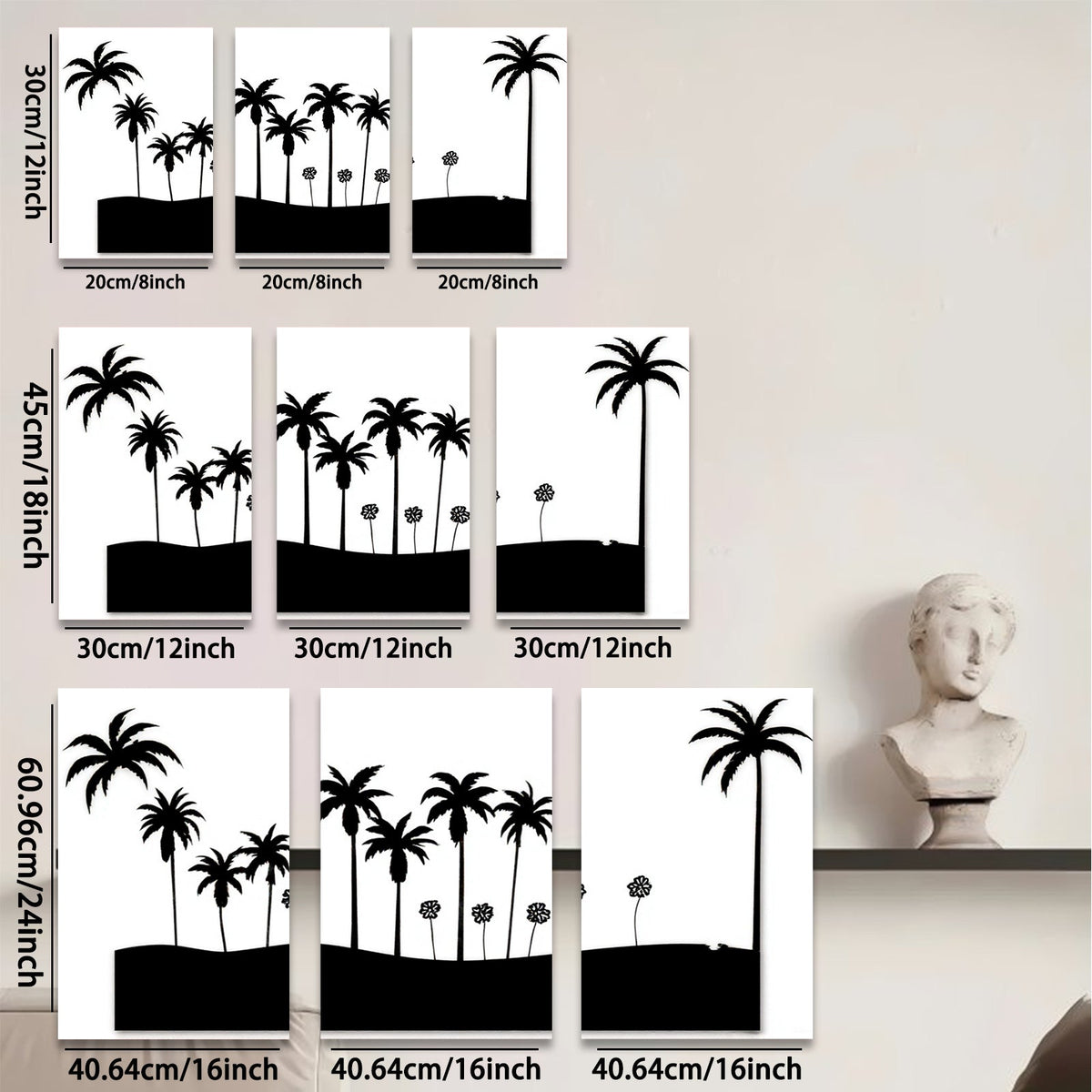 2D flat 1pc Silhouette Palm Trees Coastal Beach Wall Decor Living Room Bedroom Modern Farmhouse Gallery Wrapped Canvas Prints for Home Decor