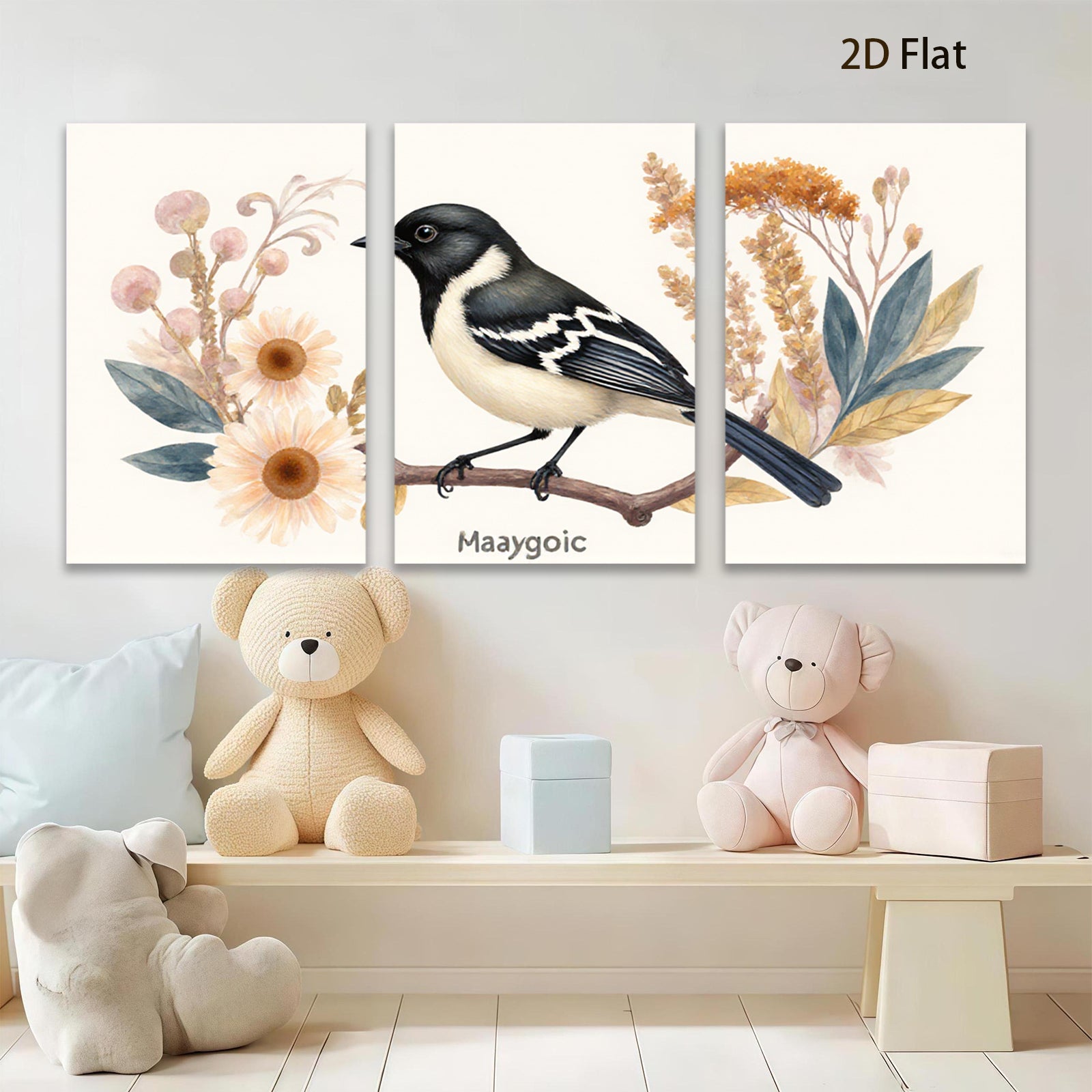 2D flat 1pc Songbird Perched on Branch Botanical Wall Art Living Room Bedroom Decor Farmhouse Style Gallery Wrapped Canvas Prints for Home Decoration