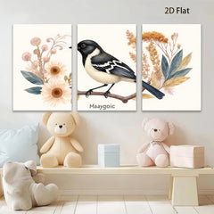 2D flat 1pc Songbird Perched on Branch Botanical Wall Art Living Room Bedroom Decor Farmhouse Style Gallery Wrapped Canvas Prints for Home Decoration