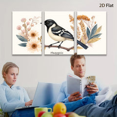2D flat 1pc Songbird Perched on Branch Botanical Wall Art Living Room Bedroom Decor Farmhouse Style Gallery Wrapped Canvas Prints for Home Decoration