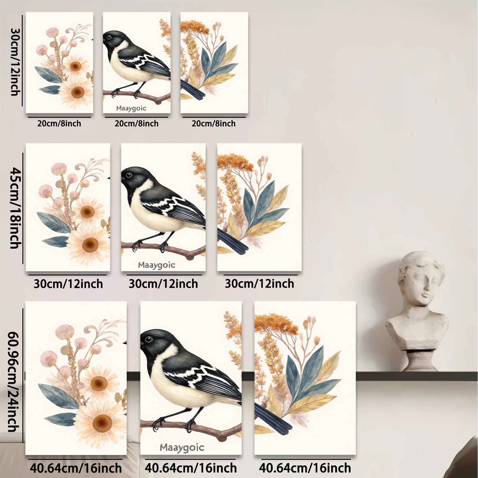 2D flat 1pc Songbird Perched on Branch Botanical Wall Art Living Room Bedroom Decor Farmhouse Style Gallery Wrapped Canvas Prints for Home Decoration