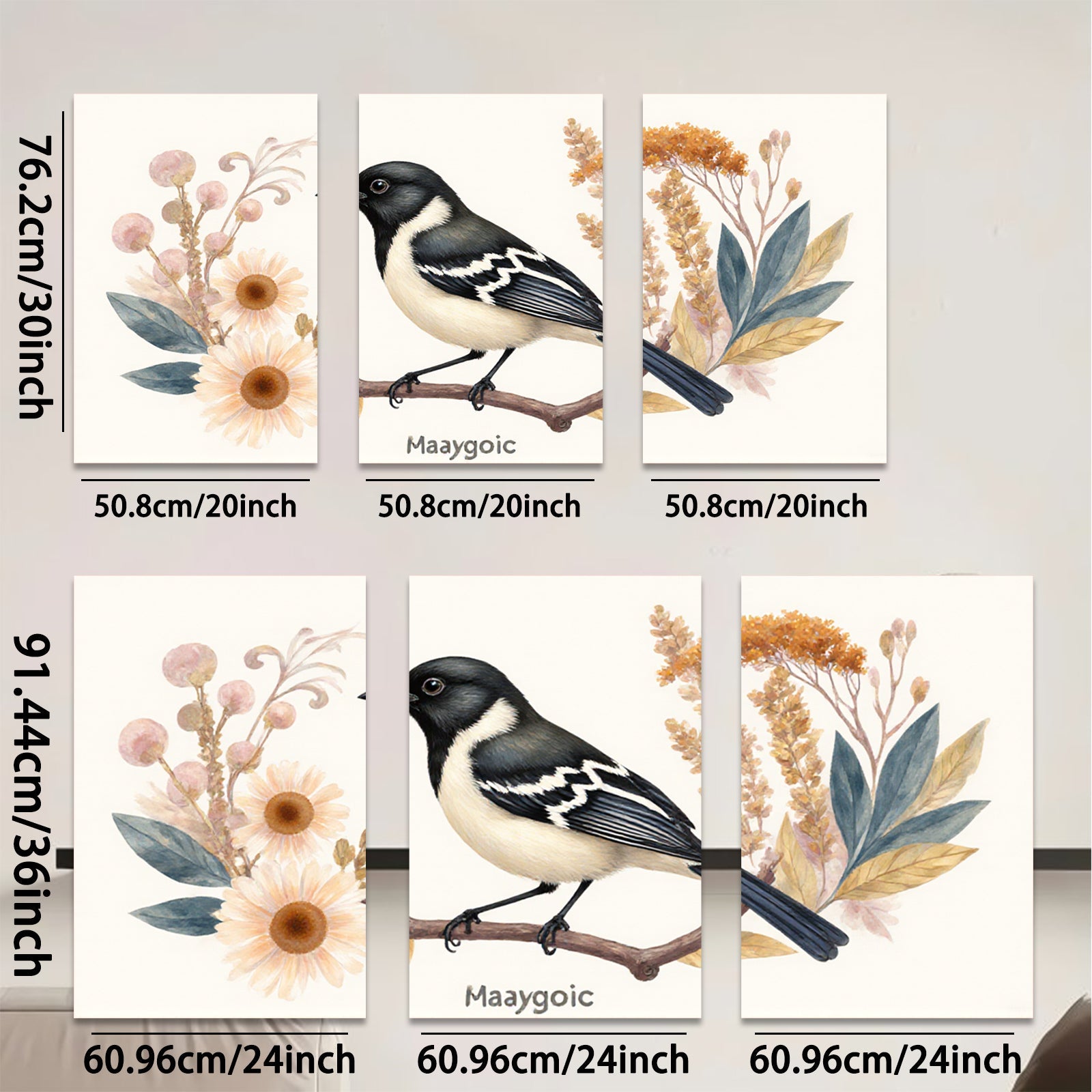 2D flat 1pc Songbird Perched on Branch Botanical Wall Art Living Room Bedroom Decor Farmhouse Style Gallery Wrapped Canvas Prints for Home Decoration