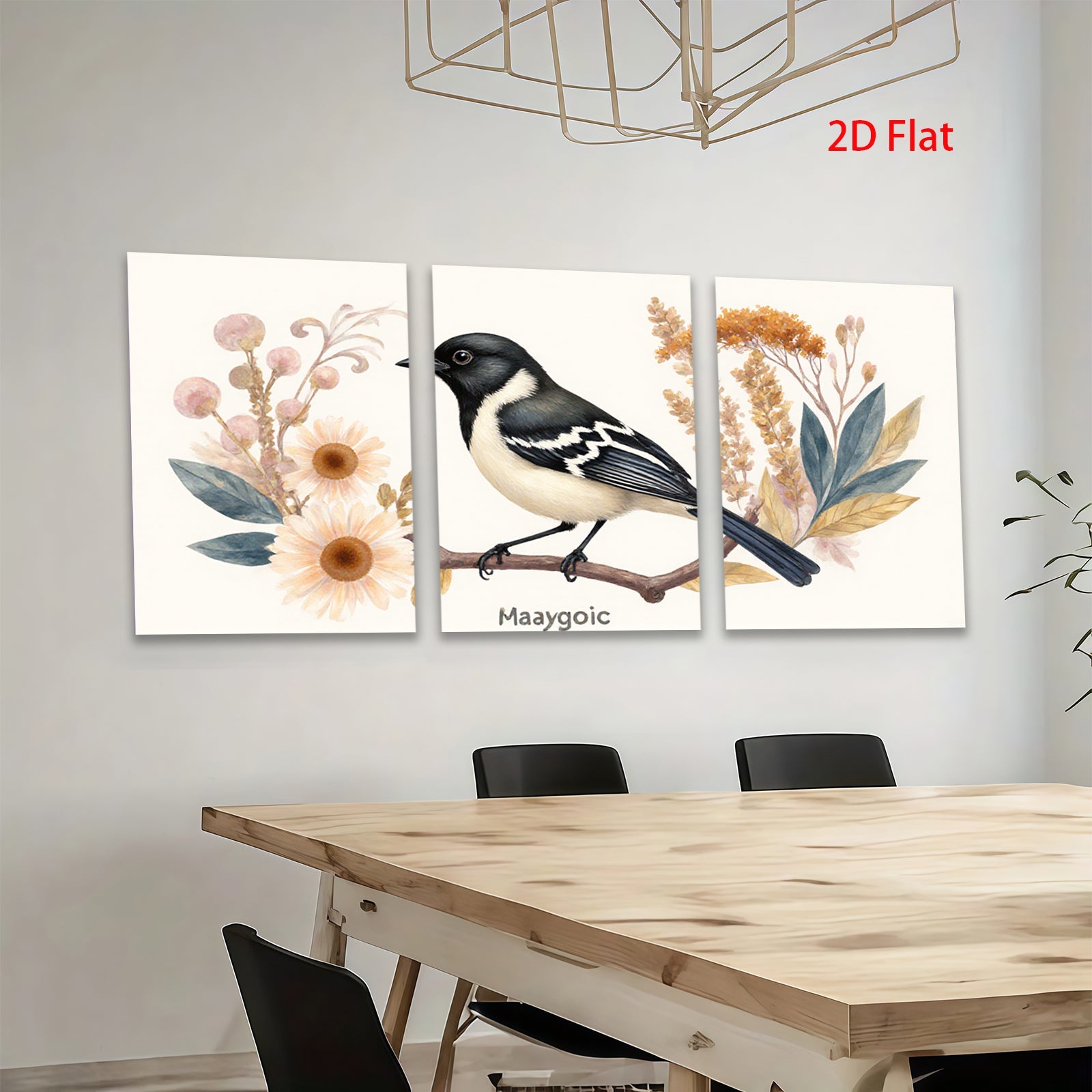 2D flat 1pc Songbird Perched on Branch Botanical Wall Art Living Room Bedroom Decor Farmhouse Style Gallery Wrapped Canvas Prints for Home Decoration