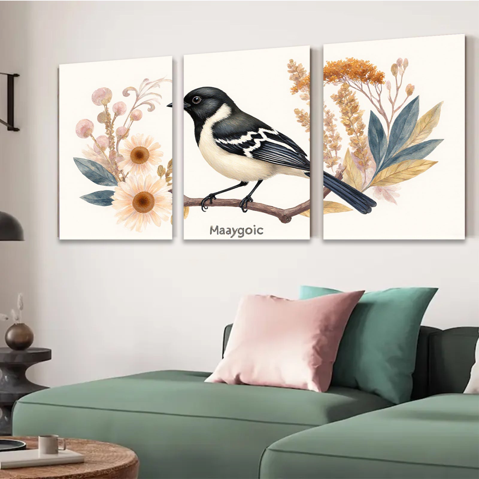 2D flat 1pc Songbird Perched on Branch Botanical Wall Art Living Room Bedroom Decor Farmhouse Style Gallery Wrapped Canvas Prints for Home Decoration