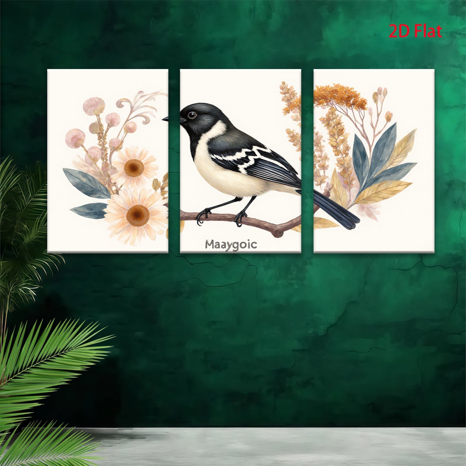 2D flat 1pc Songbird Perched on Branch Botanical Wall Art Living Room Bedroom Decor Farmhouse Style Gallery Wrapped Canvas Prints for Home Decoration