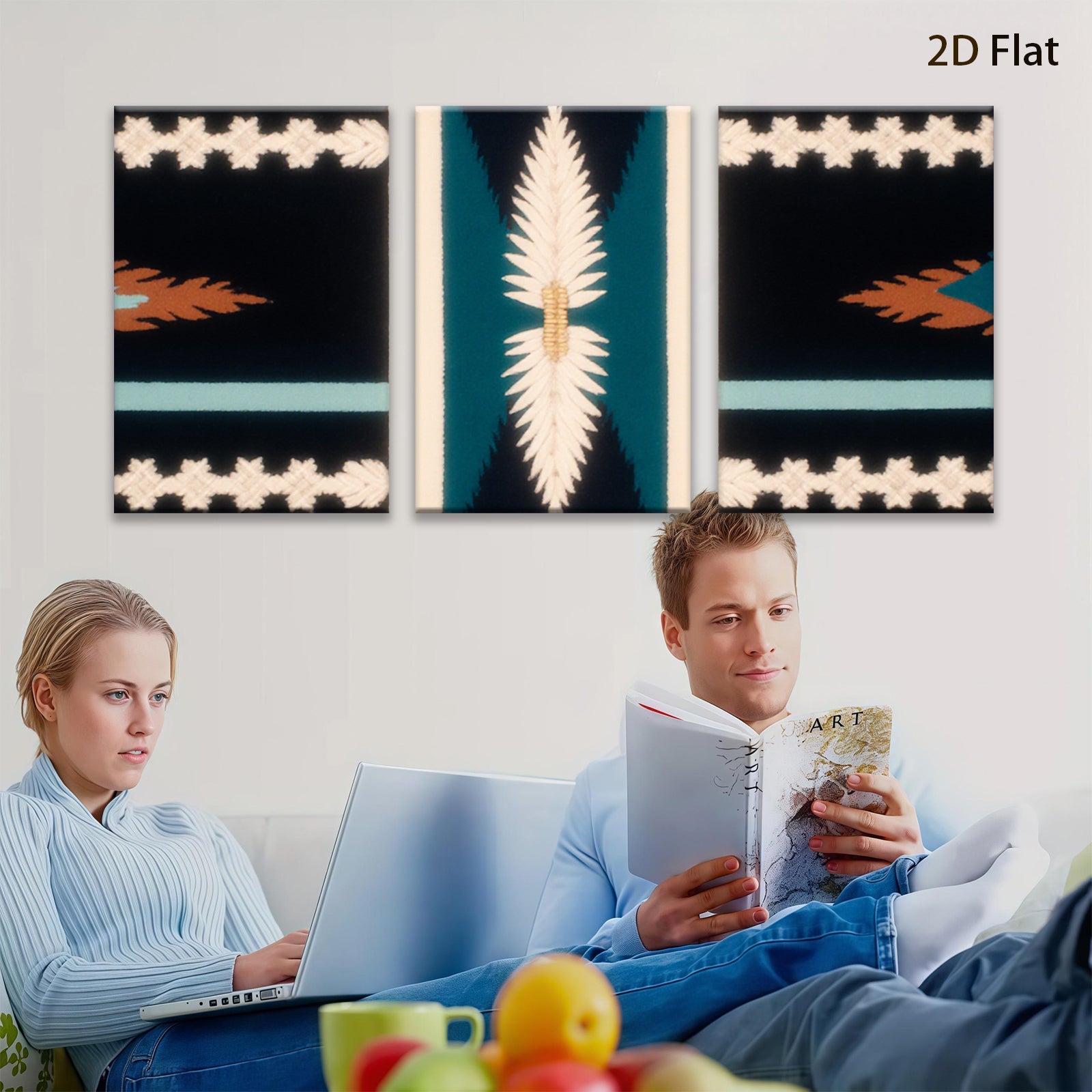 2D flat 1pc Southwestern geometric textile inspired wall art bedroom living room farmhouse decor modern minimalist statement piece gallery wrapped canvas