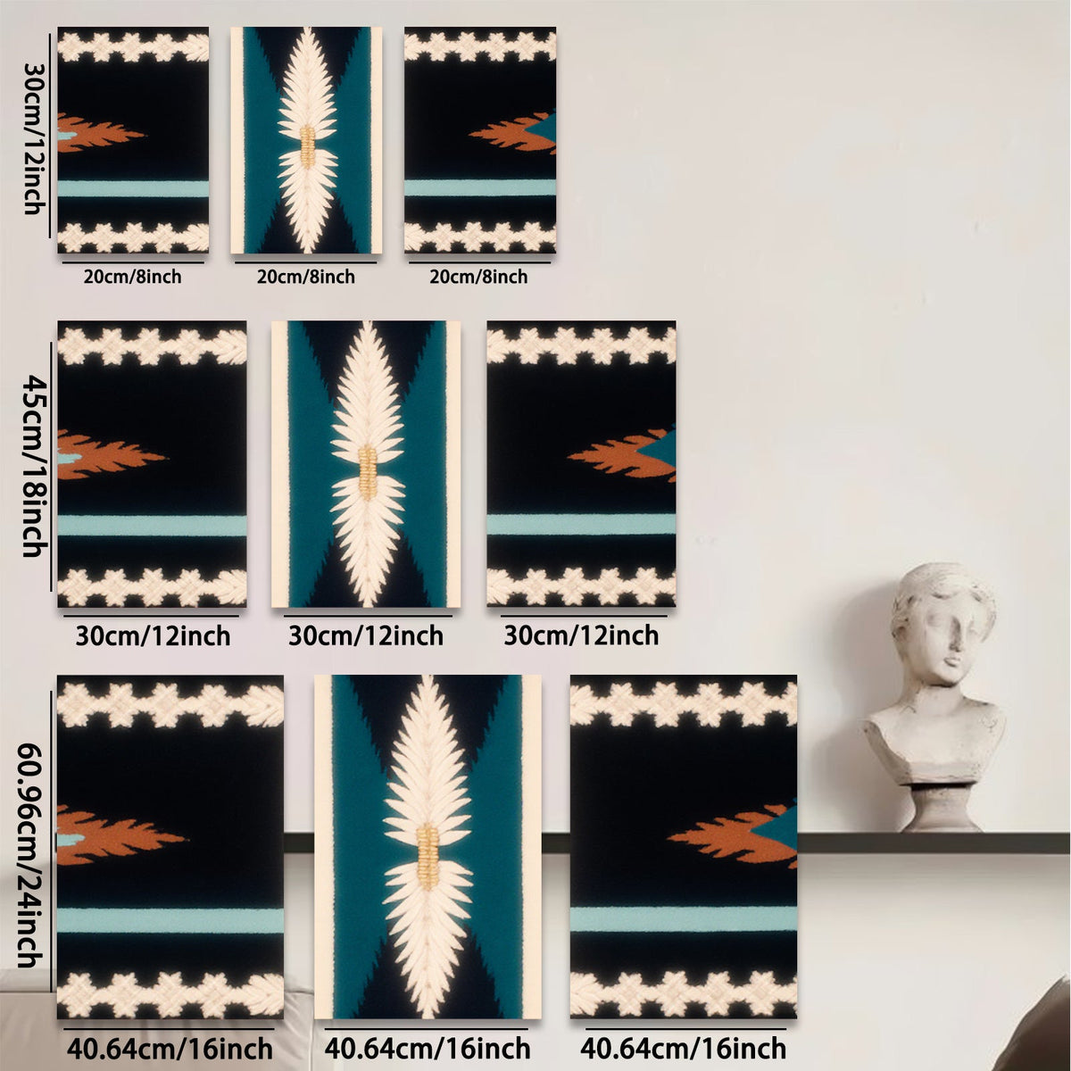 2D flat 1pc Southwestern geometric textile inspired wall art bedroom living room farmhouse decor modern minimalist statement piece gallery wrapped canvas