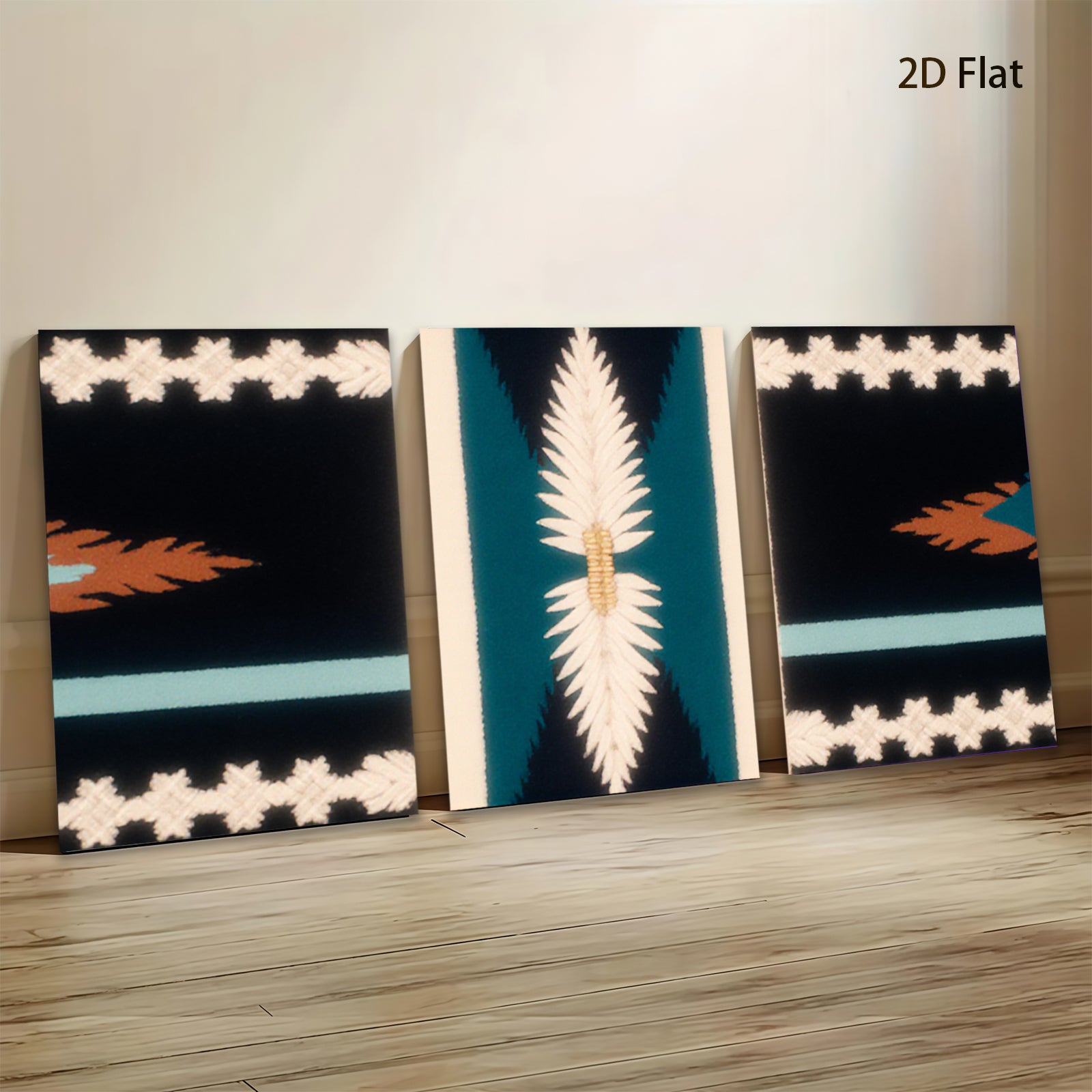 2D flat 1pc Southwestern geometric textile inspired wall art bedroom living room farmhouse decor modern minimalist statement piece gallery wrapped canvas