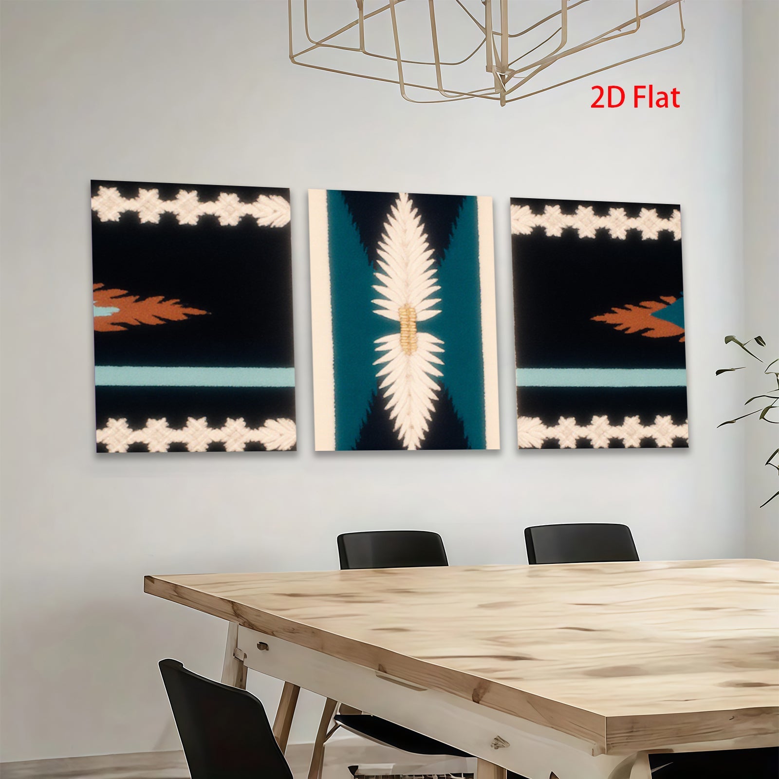 2D flat 1pc Southwestern geometric textile inspired wall art bedroom living room farmhouse decor modern minimalist statement piece gallery wrapped canvas