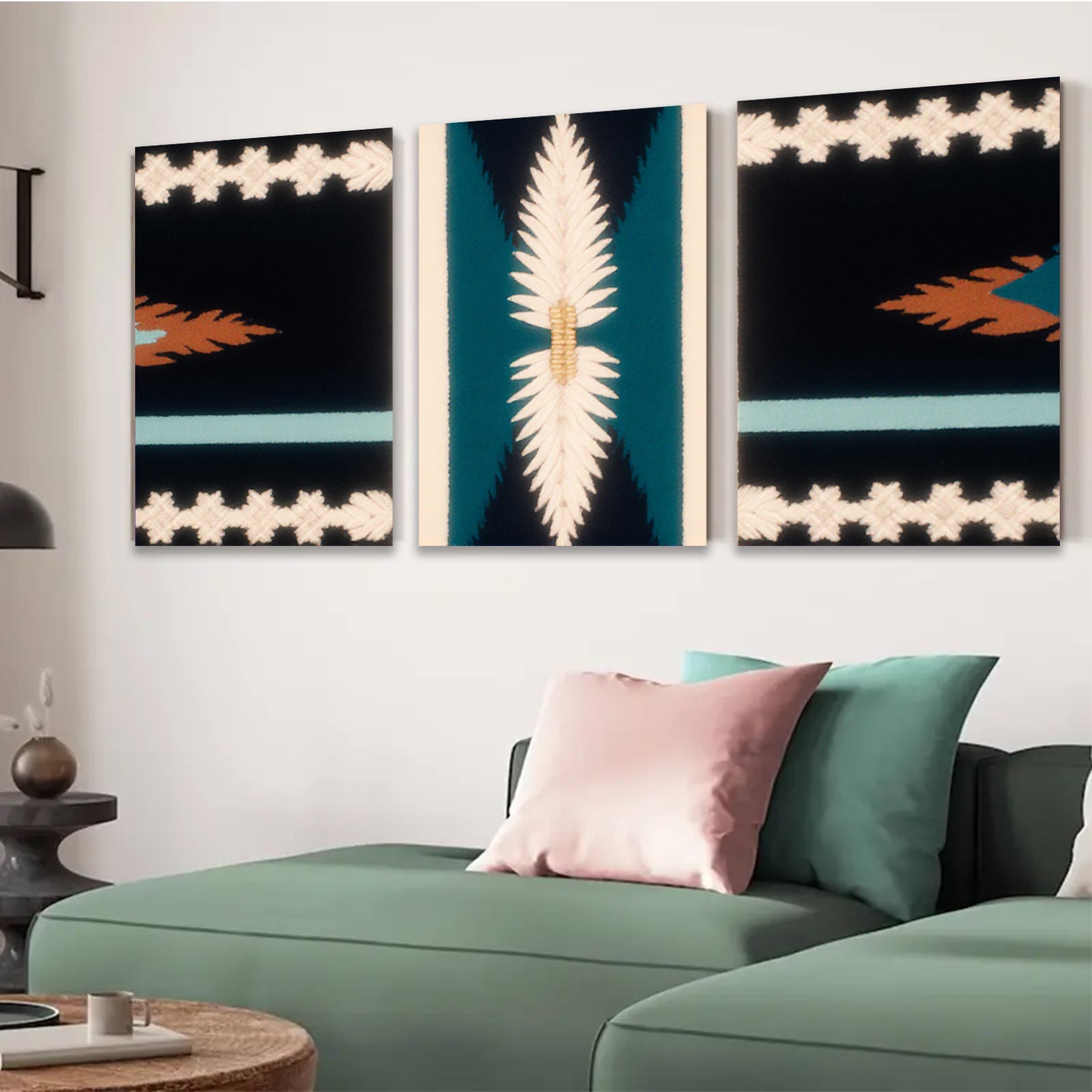 2D flat 1pc Southwestern geometric textile inspired wall art bedroom living room farmhouse decor modern minimalist statement piece gallery wrapped canvas