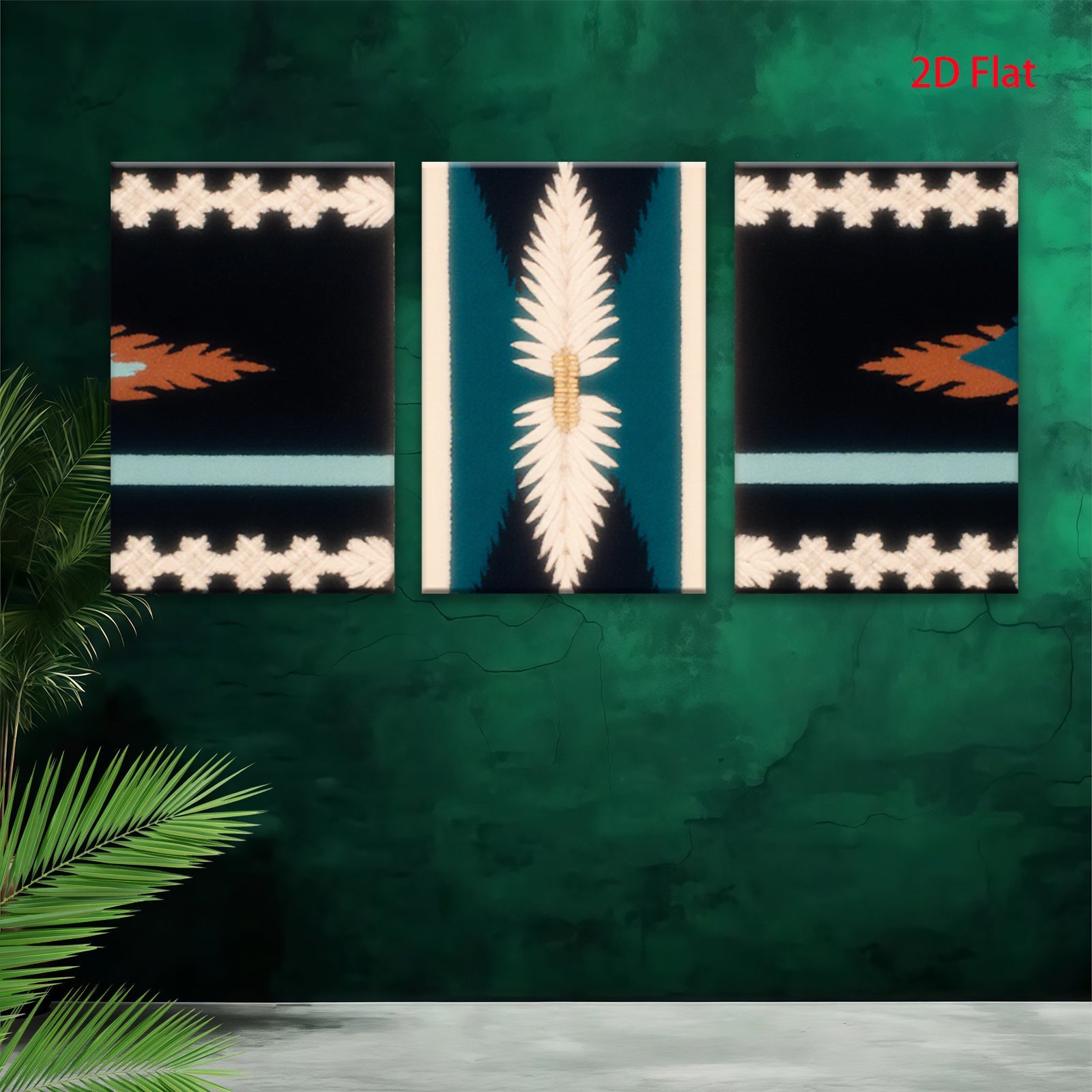 2D flat 1pc Southwestern geometric textile inspired wall art bedroom living room farmhouse decor modern minimalist statement piece gallery wrapped canvas