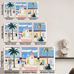 2D flat 1pc Spanish Colonial Revival architecture vibrant California scene perfect gallery wall art coastal living room decor farmhouse style statement piece