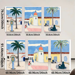 2D flat 1pc Spanish Colonial Revival architecture vibrant California scene perfect gallery wall art coastal living room decor farmhouse style statement piece