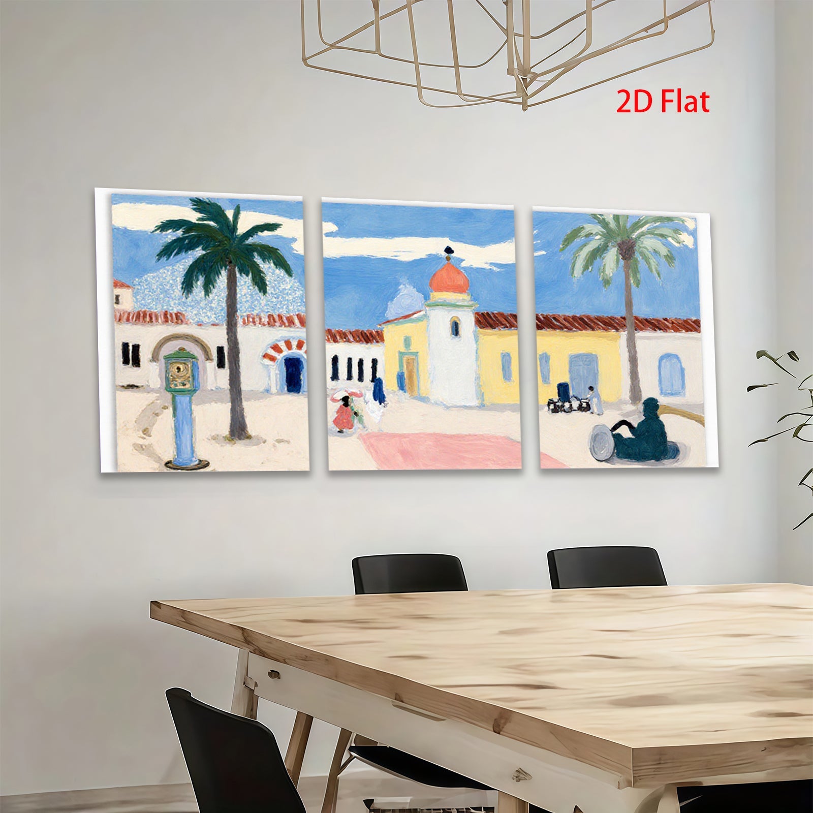 2D flat 1pc Spanish Colonial Revival architecture vibrant California scene perfect gallery wall art coastal living room decor farmhouse style statement piece
