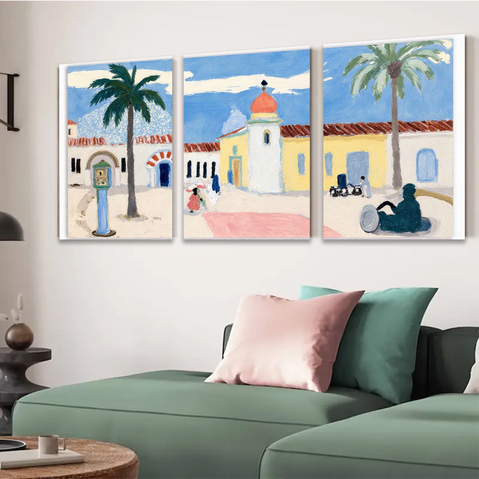2D flat 1pc Spanish Colonial Revival architecture vibrant California scene perfect gallery wall art coastal living room decor farmhouse style statement piece