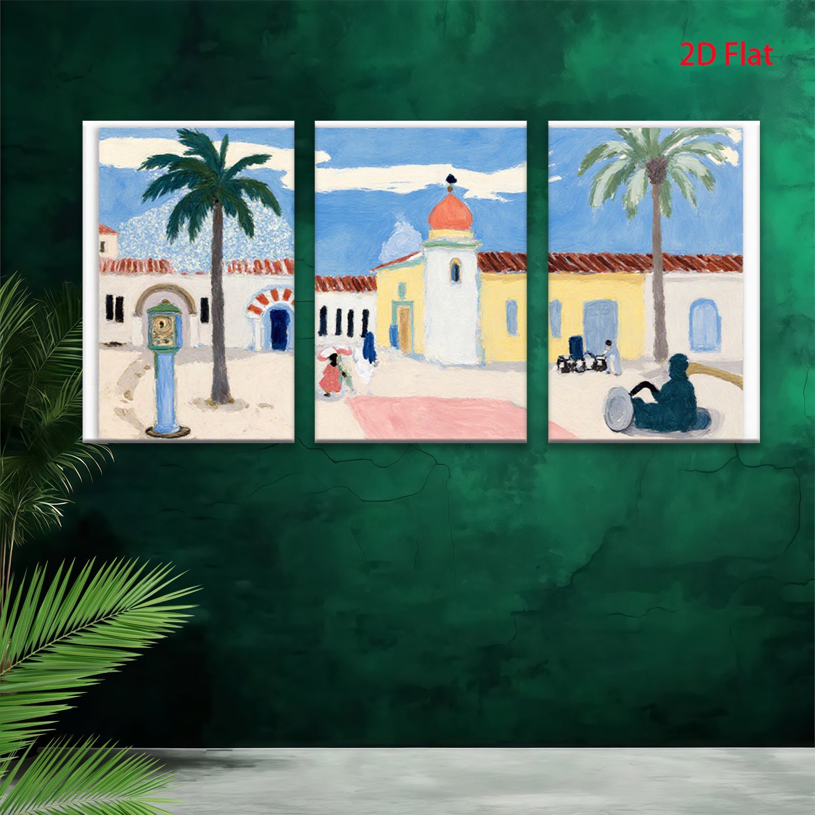 2D flat 1pc Spanish Colonial Revival architecture vibrant California scene perfect gallery wall art coastal living room decor farmhouse style statement piece