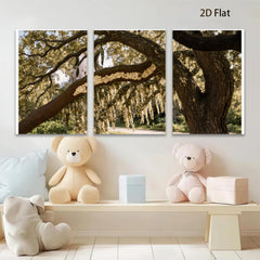 2D flat 1pc Spanish Moss Draped Oak Tree Southern Landscape wall art for living room bedroom farmhouse decor gallery wrapped canvas prints modern botanical art