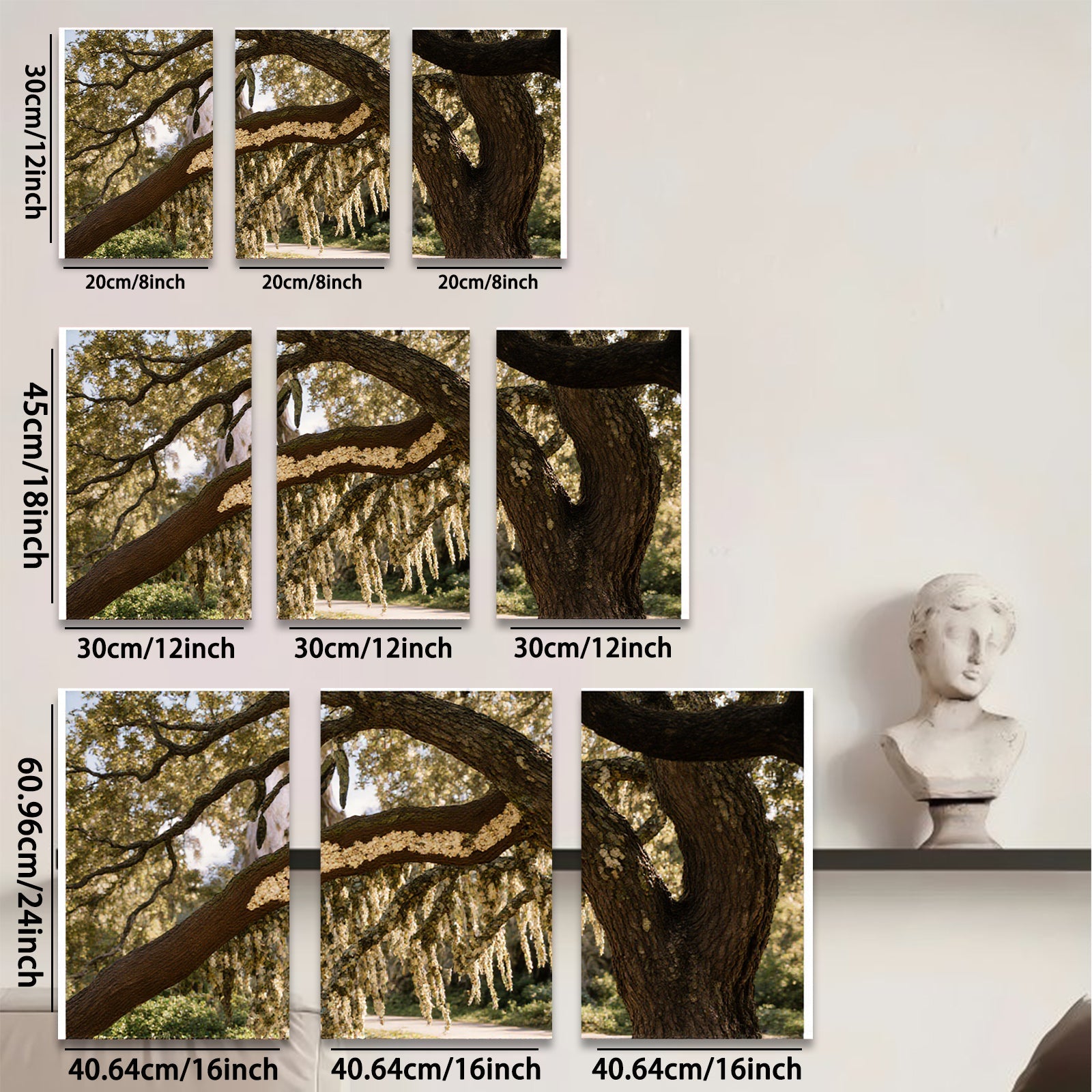 2D flat 1pc Spanish Moss Draped Oak Tree Southern Landscape wall art for living room bedroom farmhouse decor gallery wrapped canvas prints modern botanical art