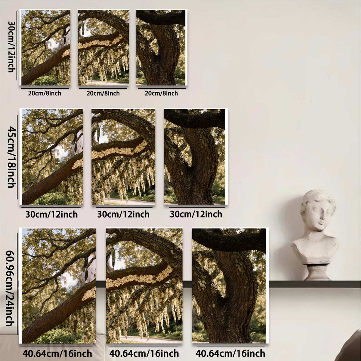 2D flat 1pc Spanish Moss Draped Oak Tree Southern Landscape wall art for living room bedroom farmhouse decor gallery wrapped canvas prints modern botanical art