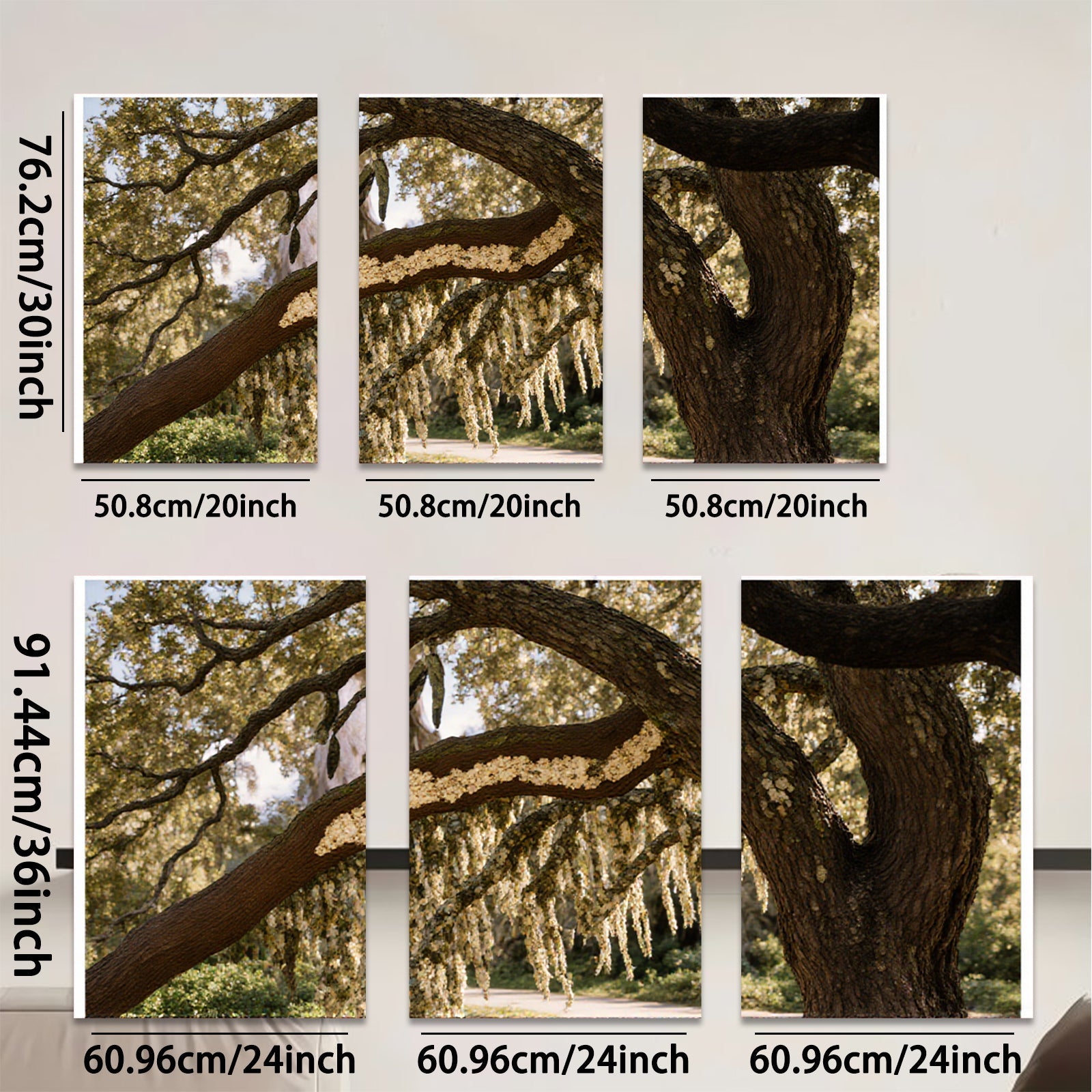 2D flat 1pc Spanish Moss Draped Oak Tree Southern Landscape wall art for living room bedroom farmhouse decor gallery wrapped canvas prints modern botanical art
