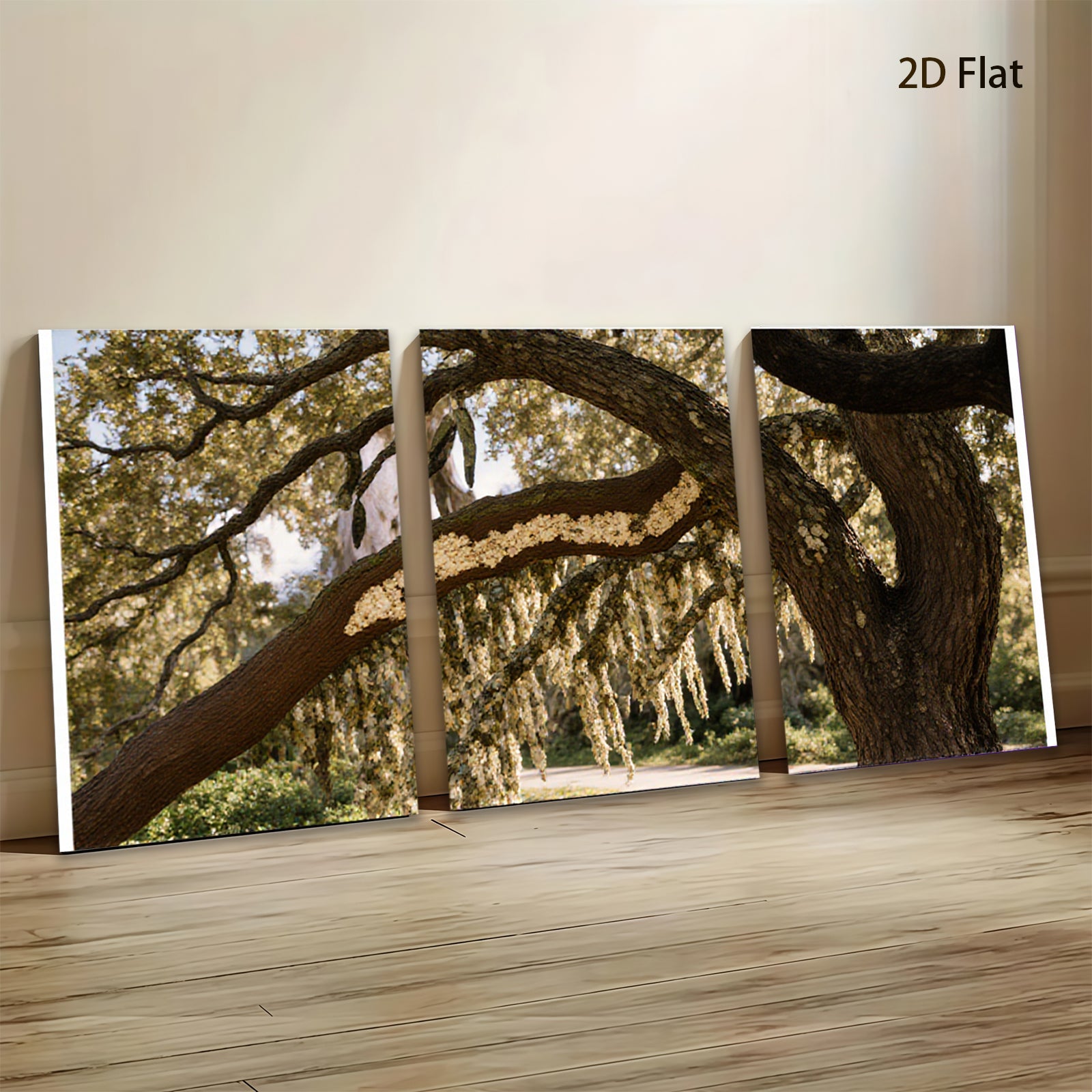 2D flat 1pc Spanish Moss Draped Oak Tree Southern Landscape wall art for living room bedroom farmhouse decor gallery wrapped canvas prints modern botanical art