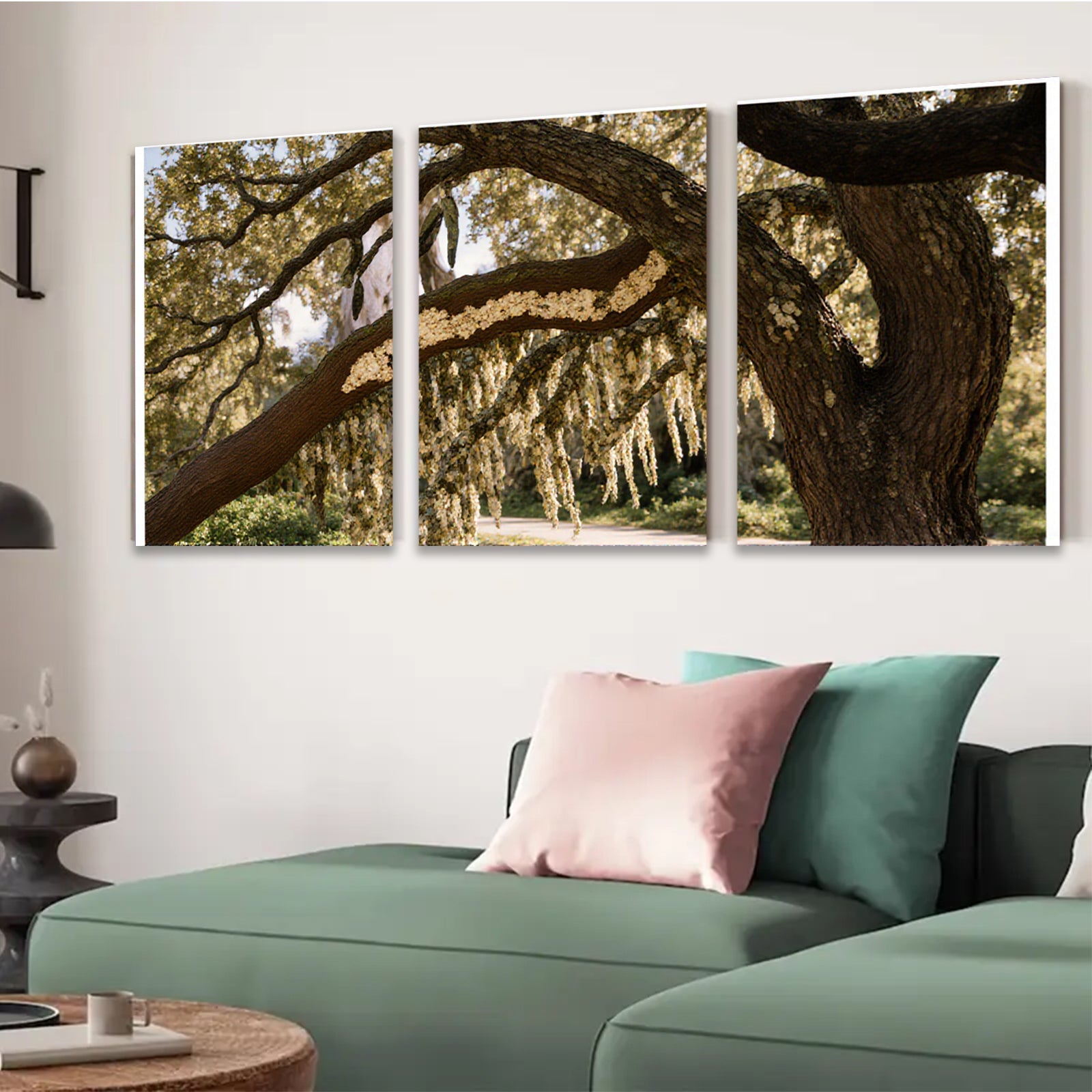 2D flat 1pc Spanish Moss Draped Oak Tree Southern Landscape wall art for living room bedroom farmhouse decor gallery wrapped canvas prints modern botanical art
