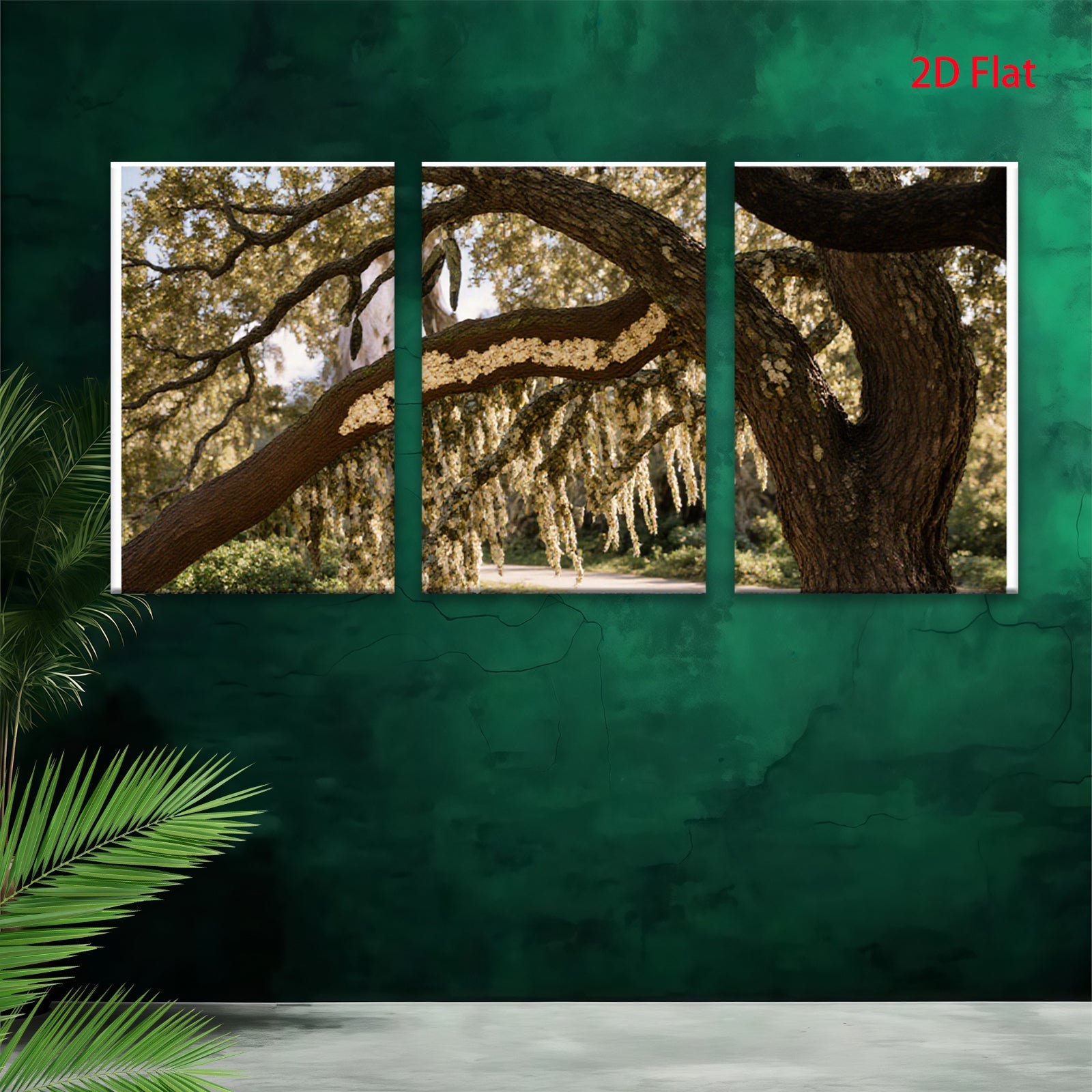 2D flat 1pc Spanish Moss Draped Oak Tree Southern Landscape wall art for living room bedroom farmhouse decor gallery wrapped canvas prints modern botanical art