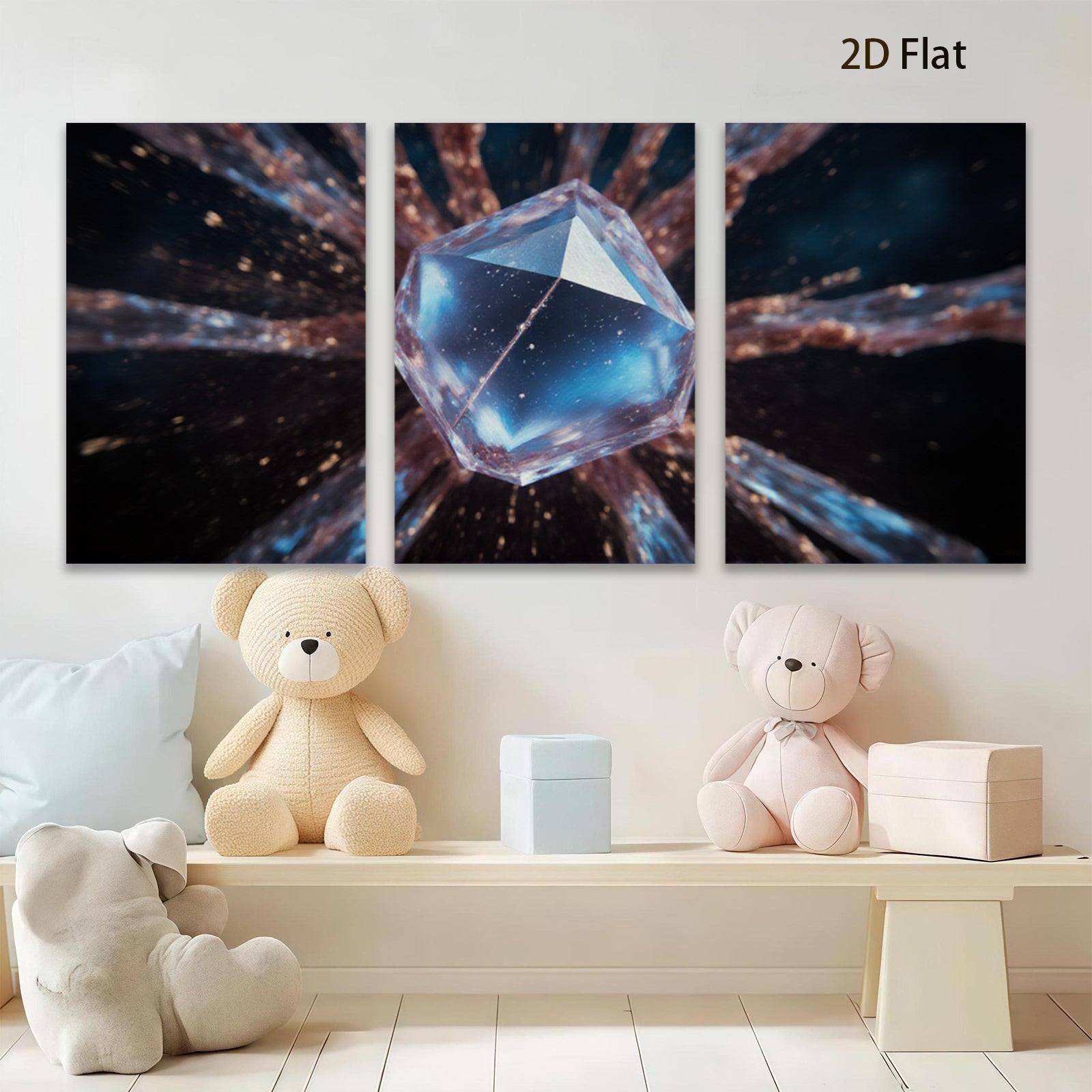 2D flat 1pc Sparkling Crystal Geometry Abstract Wall Art Canvas Prints for Living Room Bedroom Modern Home Decor Gallery Wrapped Ready to Hang farmhouse style