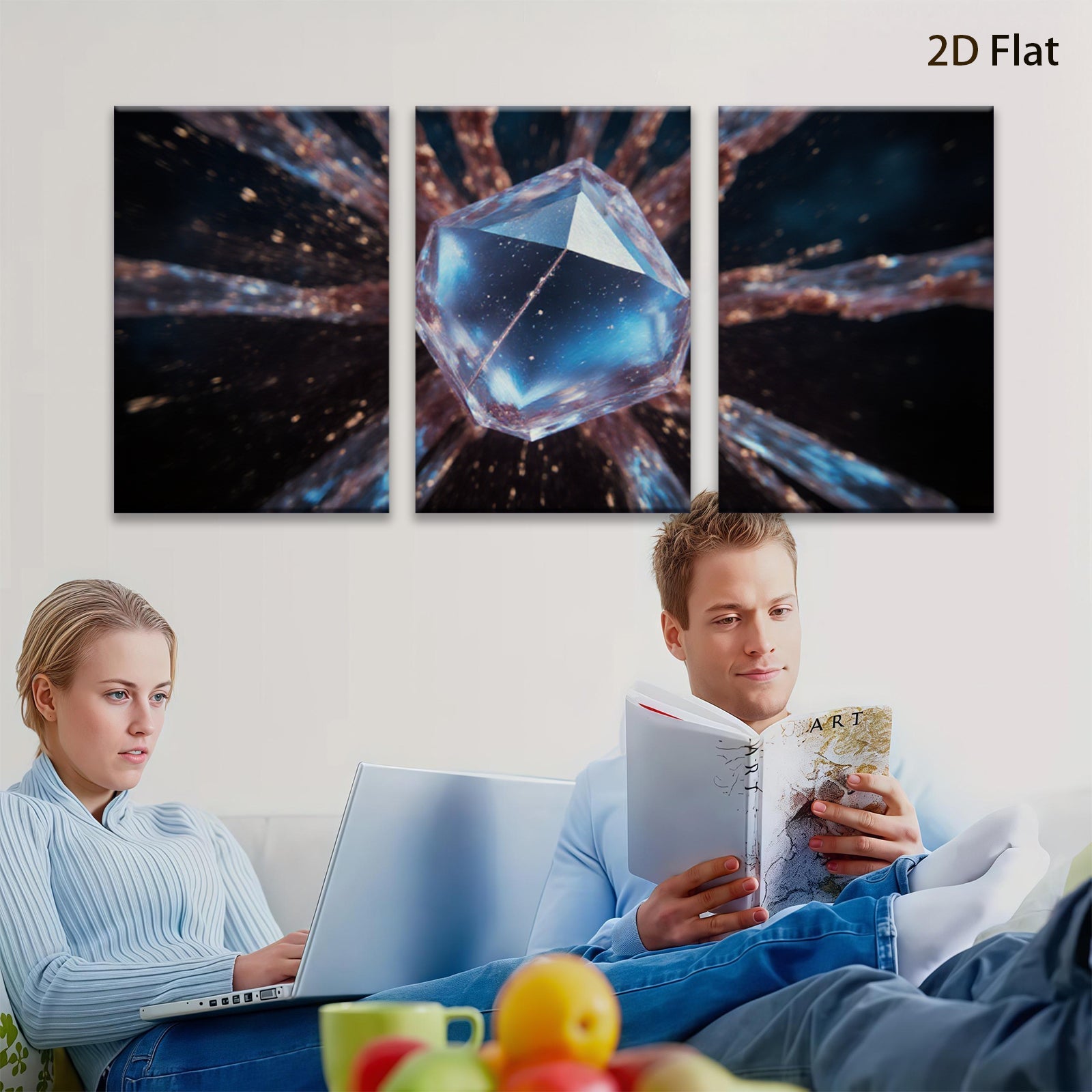 2D flat 1pc Sparkling Crystal Geometry Abstract Wall Art Canvas Prints for Living Room Bedroom Modern Home Decor Gallery Wrapped Ready to Hang farmhouse style